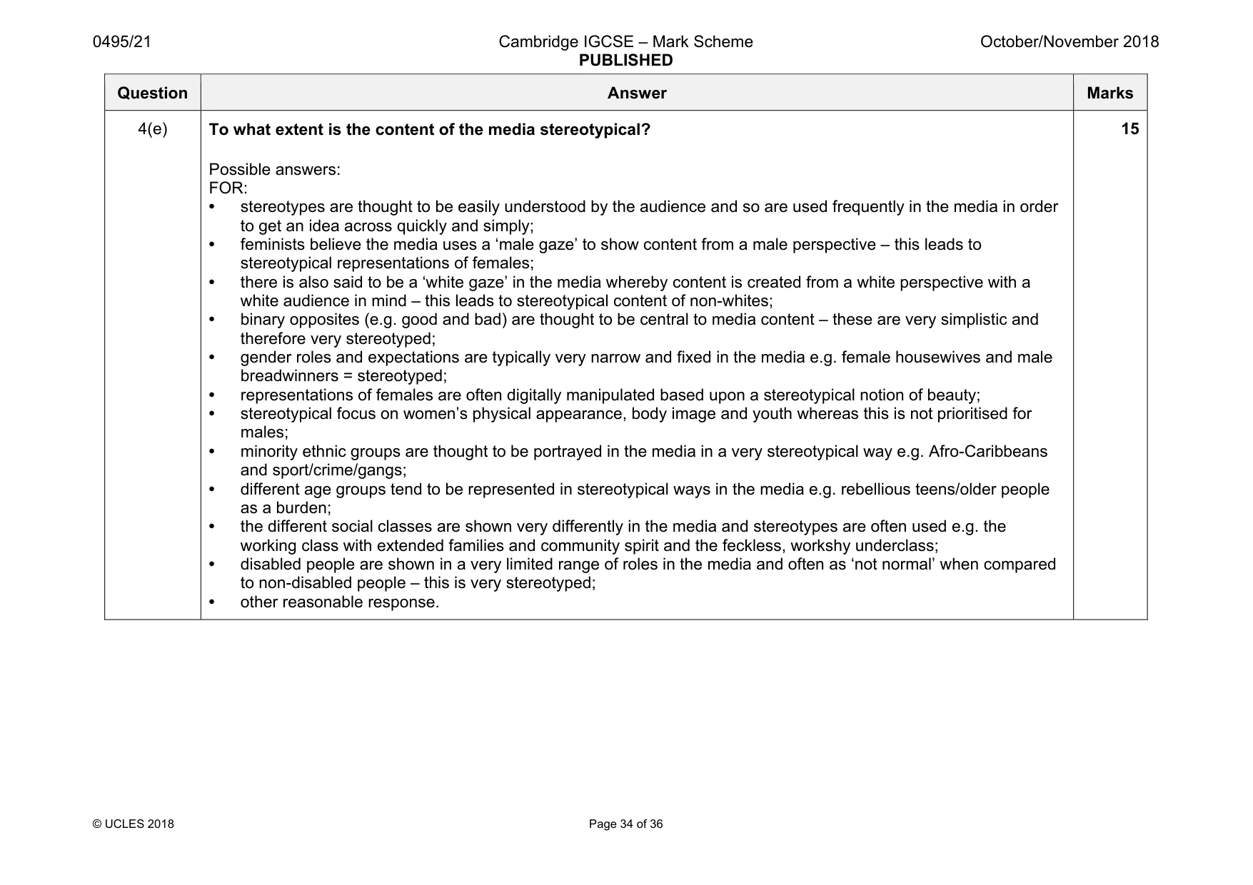 Mark scheme, page 34 of 36