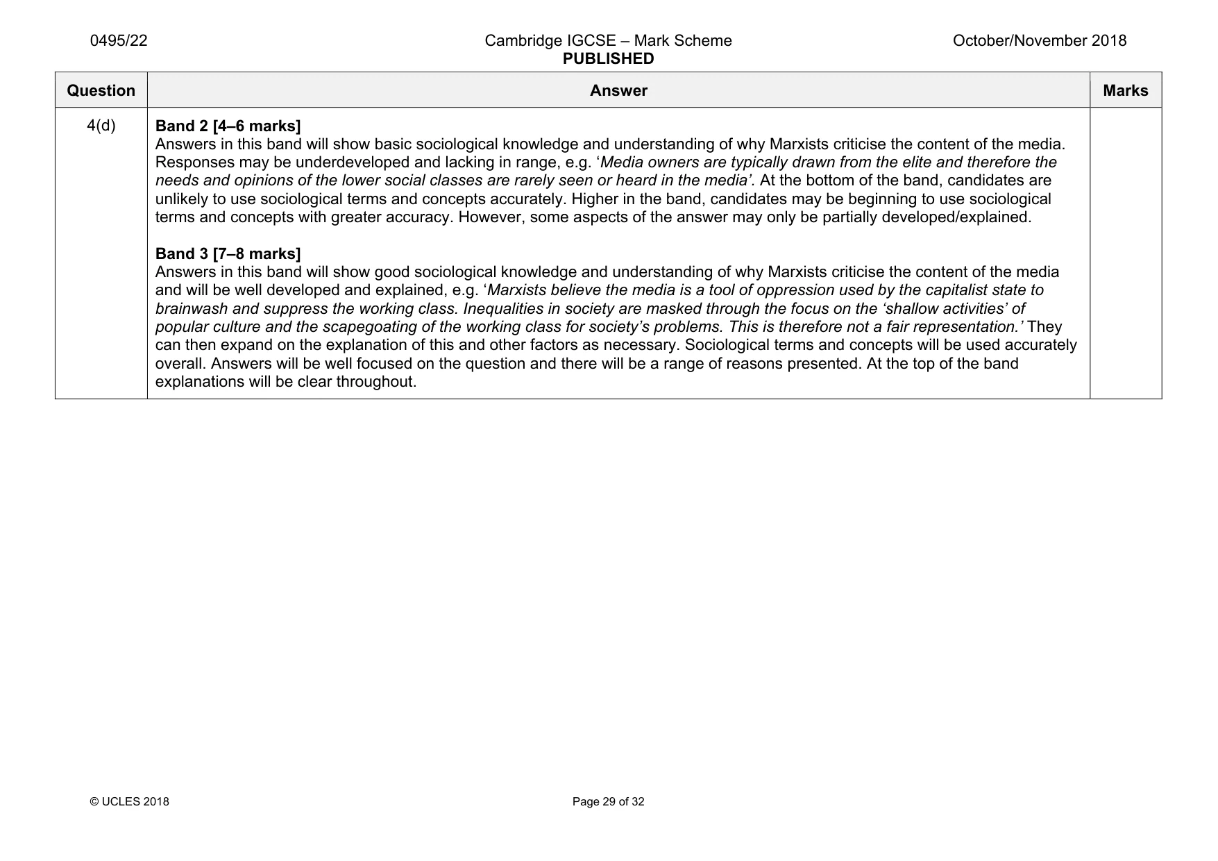Mark scheme, page 29 of 32