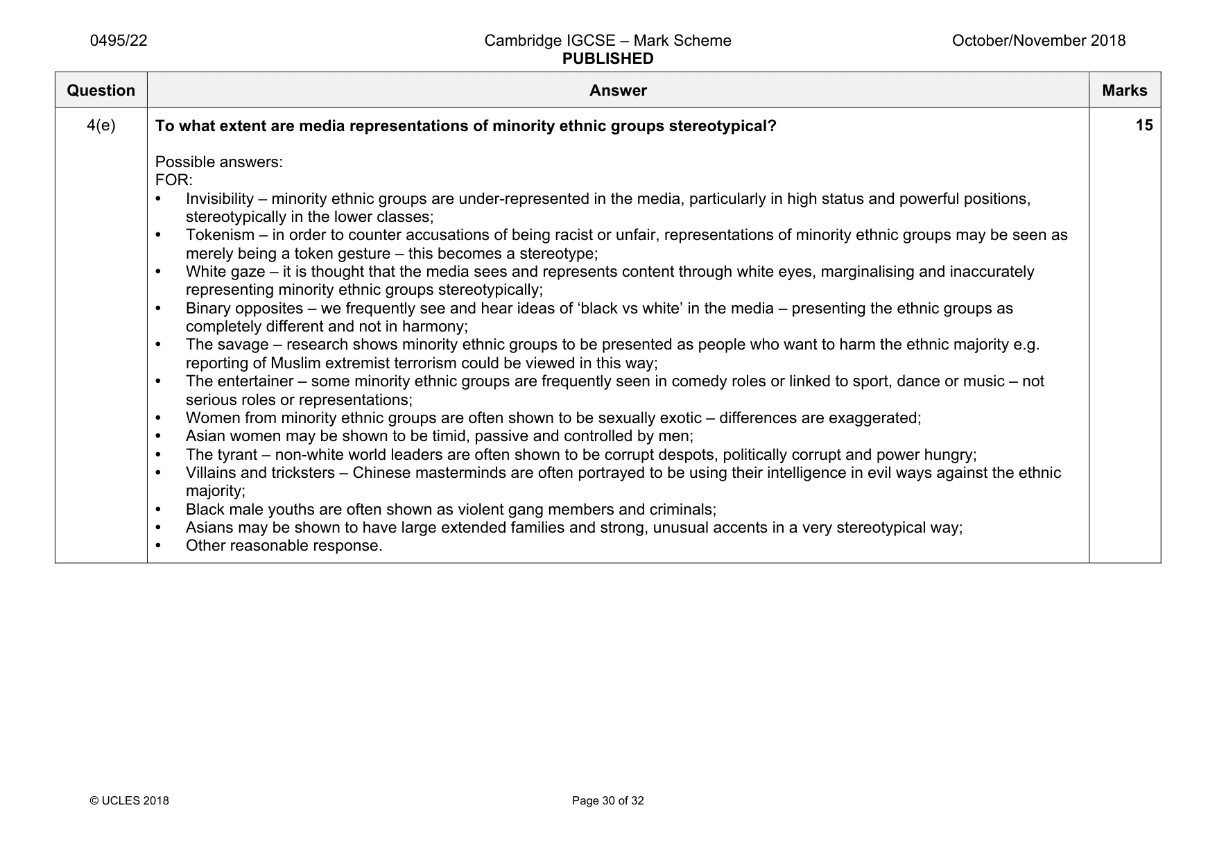 Mark scheme, page 30 of 32