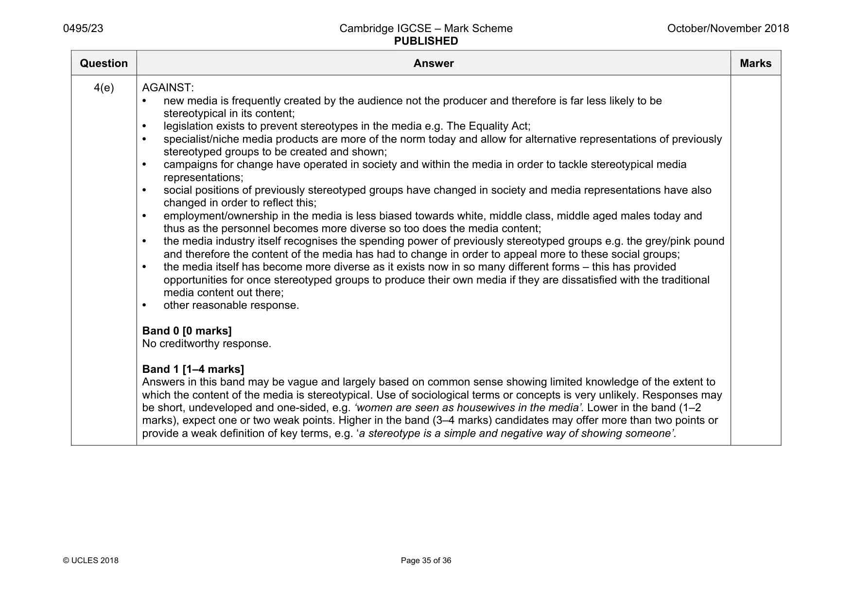Mark scheme, page 35 of 36