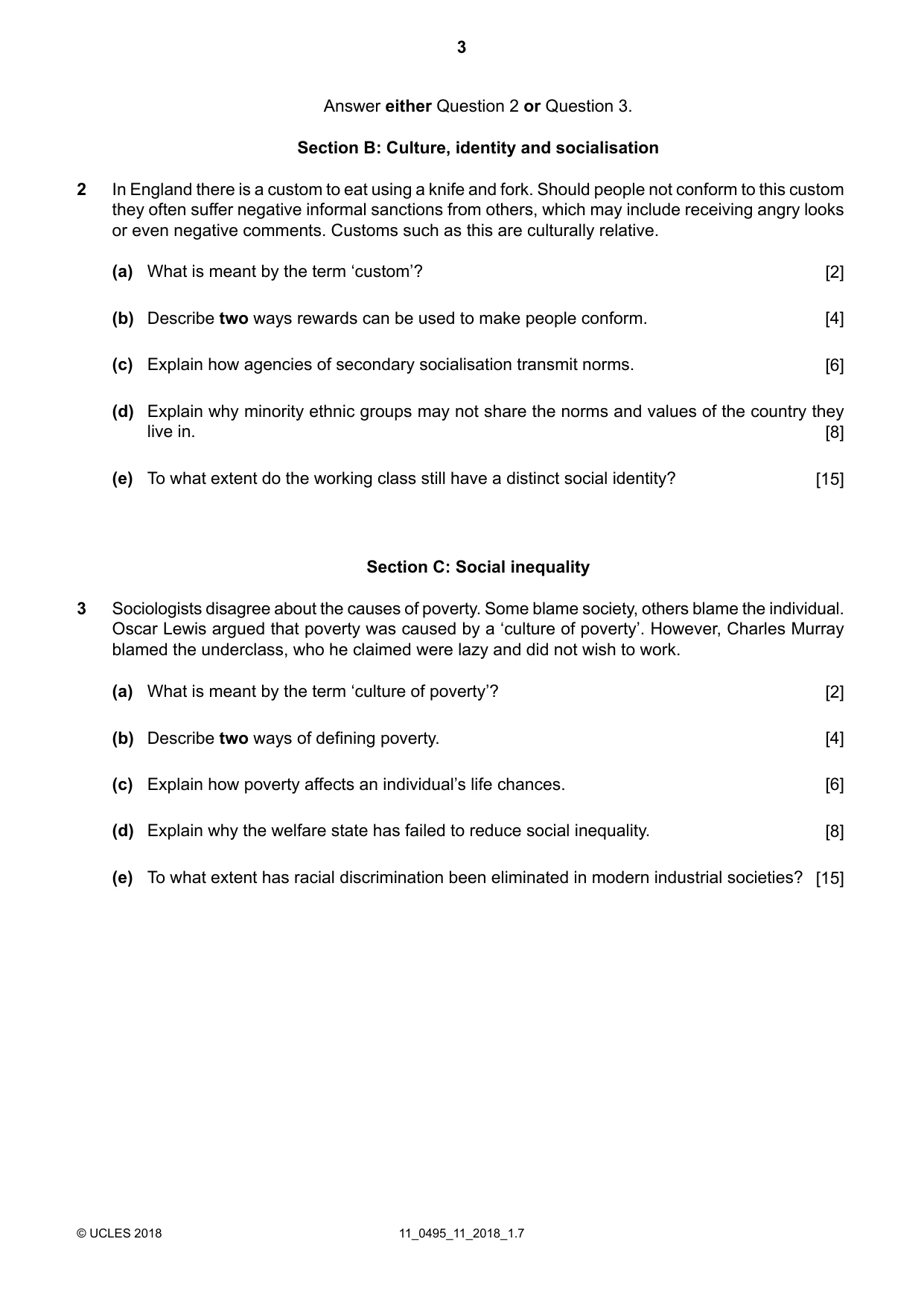 Cambridge IGCSE Sociology 0495 2018 Oct/Nov Paper 1 · Variant 1 question paper, page 3 of 4