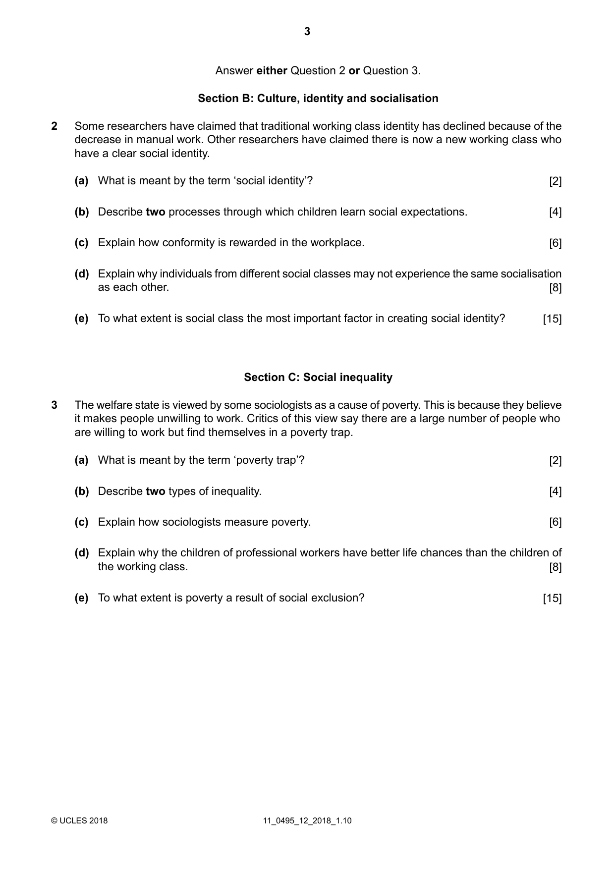 Cambridge IGCSE Sociology 0495 2018 Oct/Nov Paper 1 · Variant 2 question paper, page 3 of 4