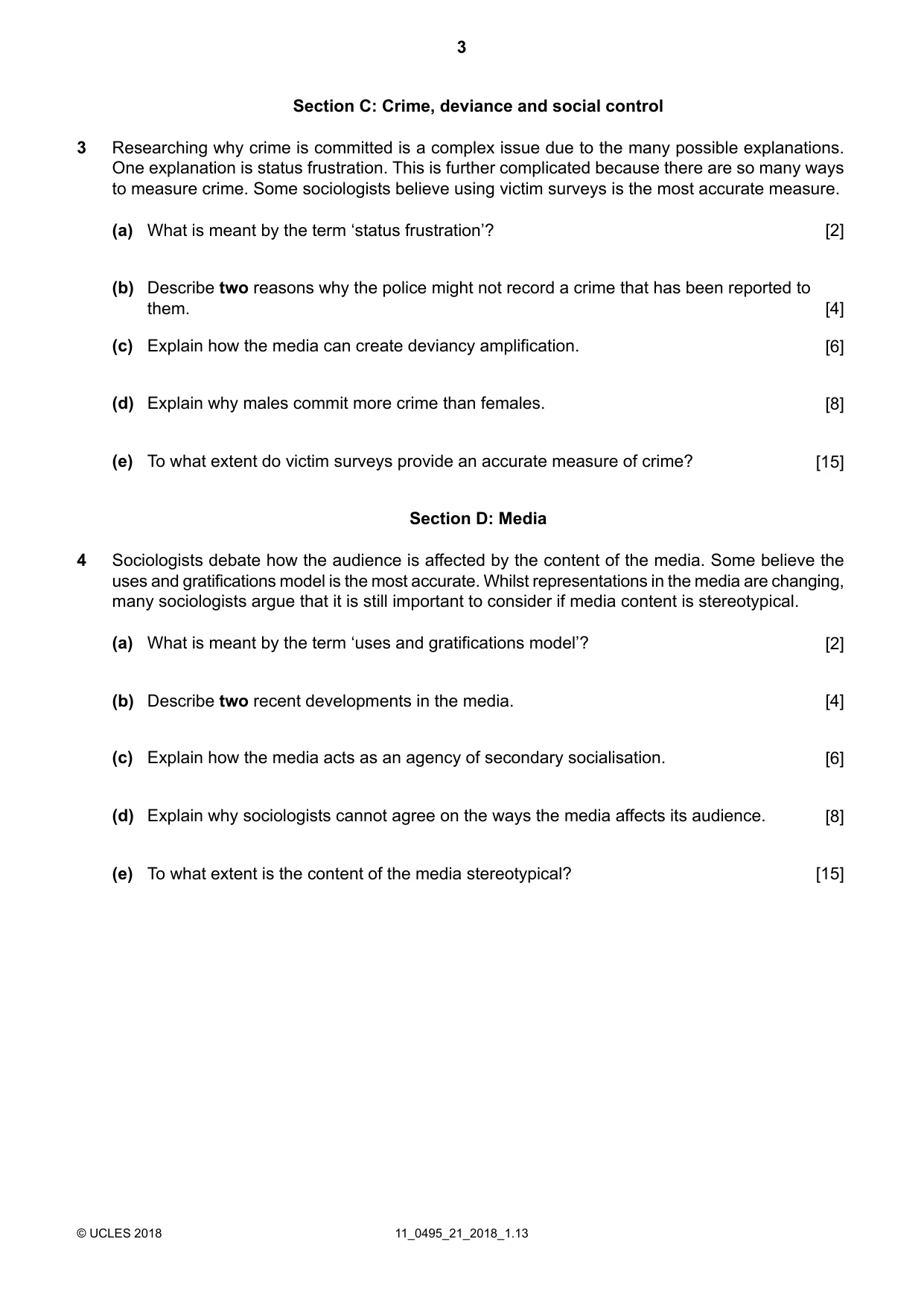 Cambridge IGCSE Sociology 0495 2018 Oct/Nov Paper 2 · Variant 1 question paper, page 3 of 4