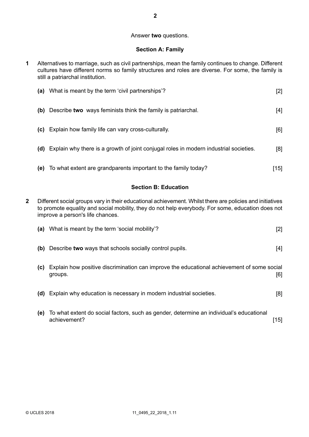 Cambridge IGCSE Sociology 0495 2018 Oct/Nov Paper 2 · Variant 2 question paper, page 2 of 4