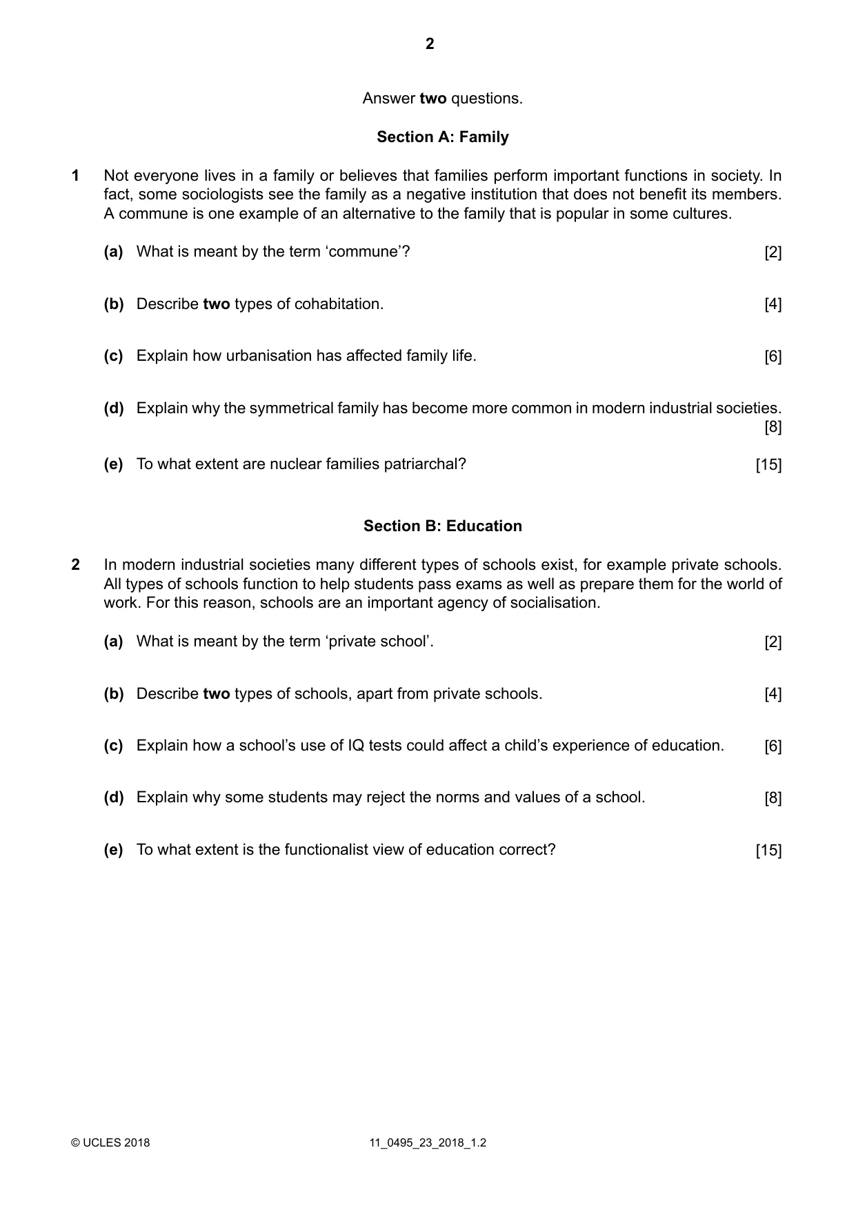 Cambridge IGCSE Sociology 0495 2018 Oct/Nov Paper 2 · Variant 3 question paper, page 2 of 4