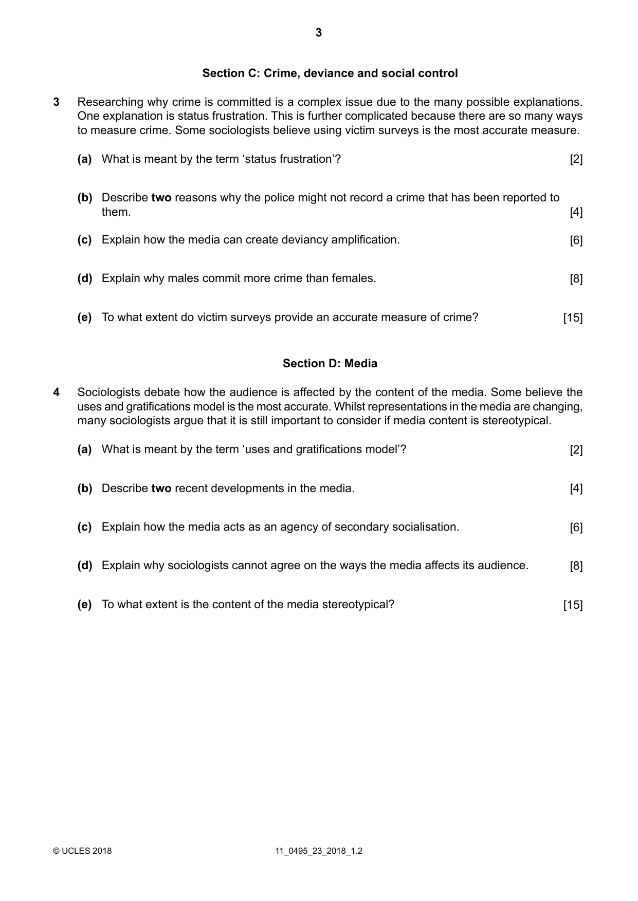 Cambridge IGCSE Sociology 0495 2018 Oct/Nov Paper 2 · Variant 3 question paper, page 3 of 4