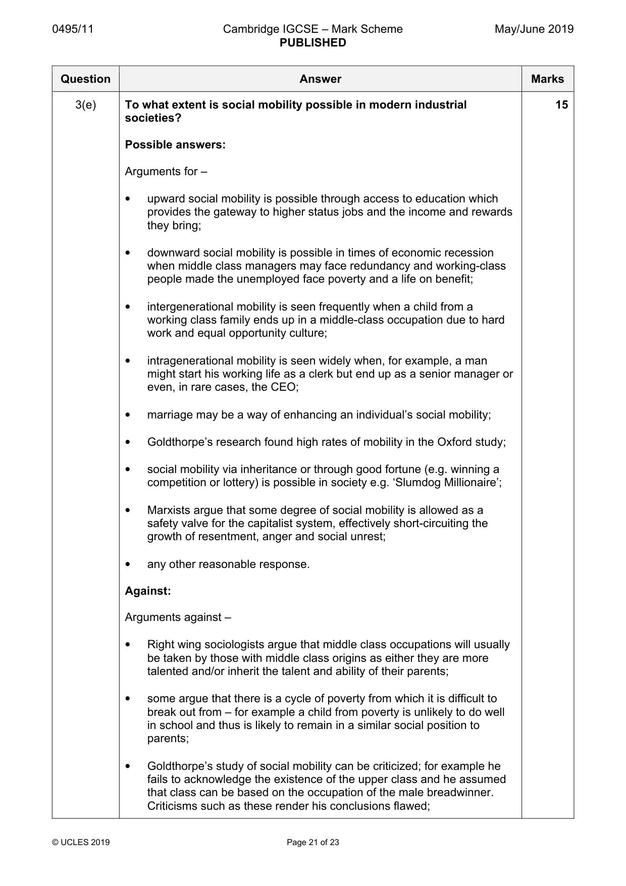 Mark scheme, page 21 of 23