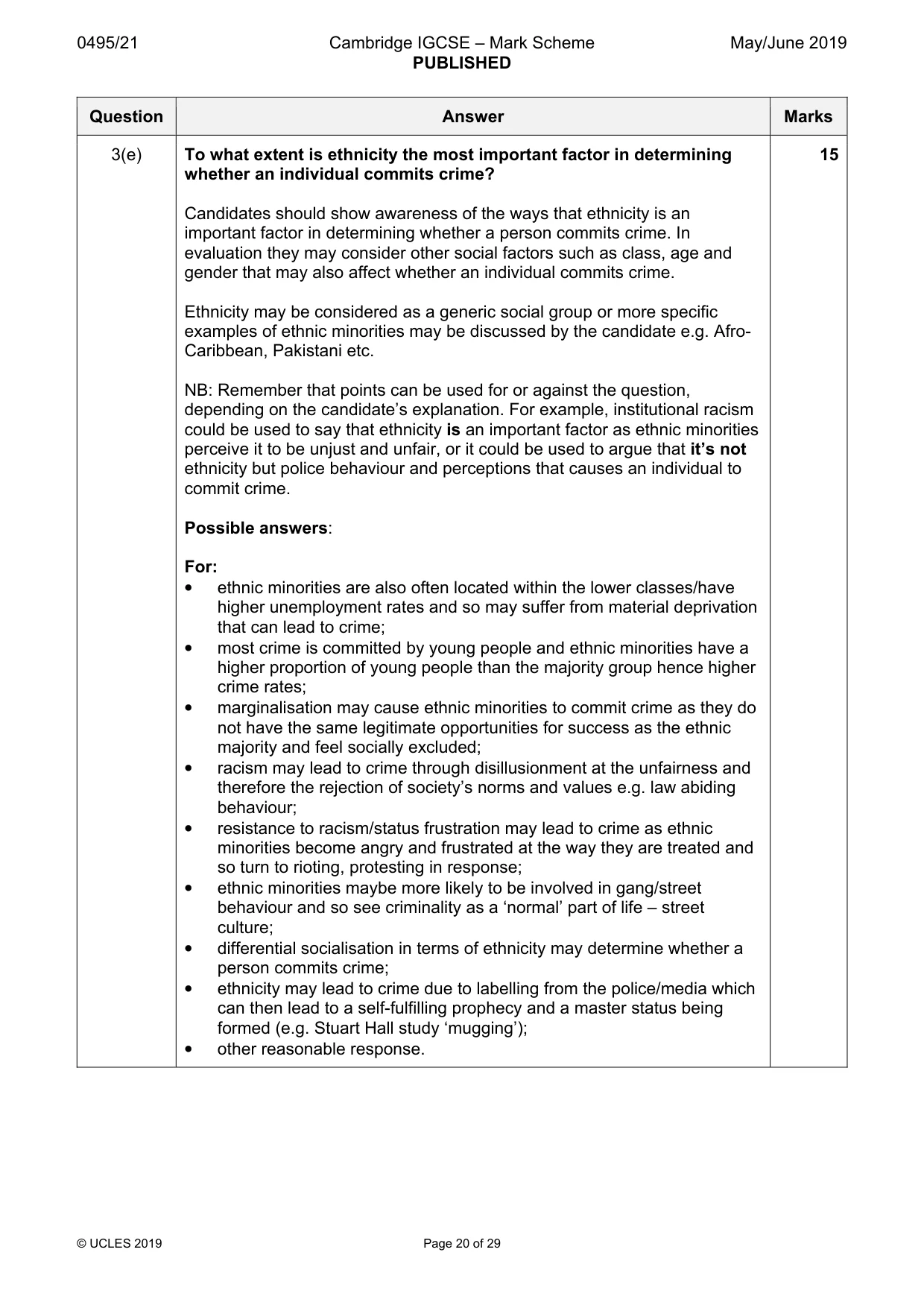 Mark scheme, page 20 of 29