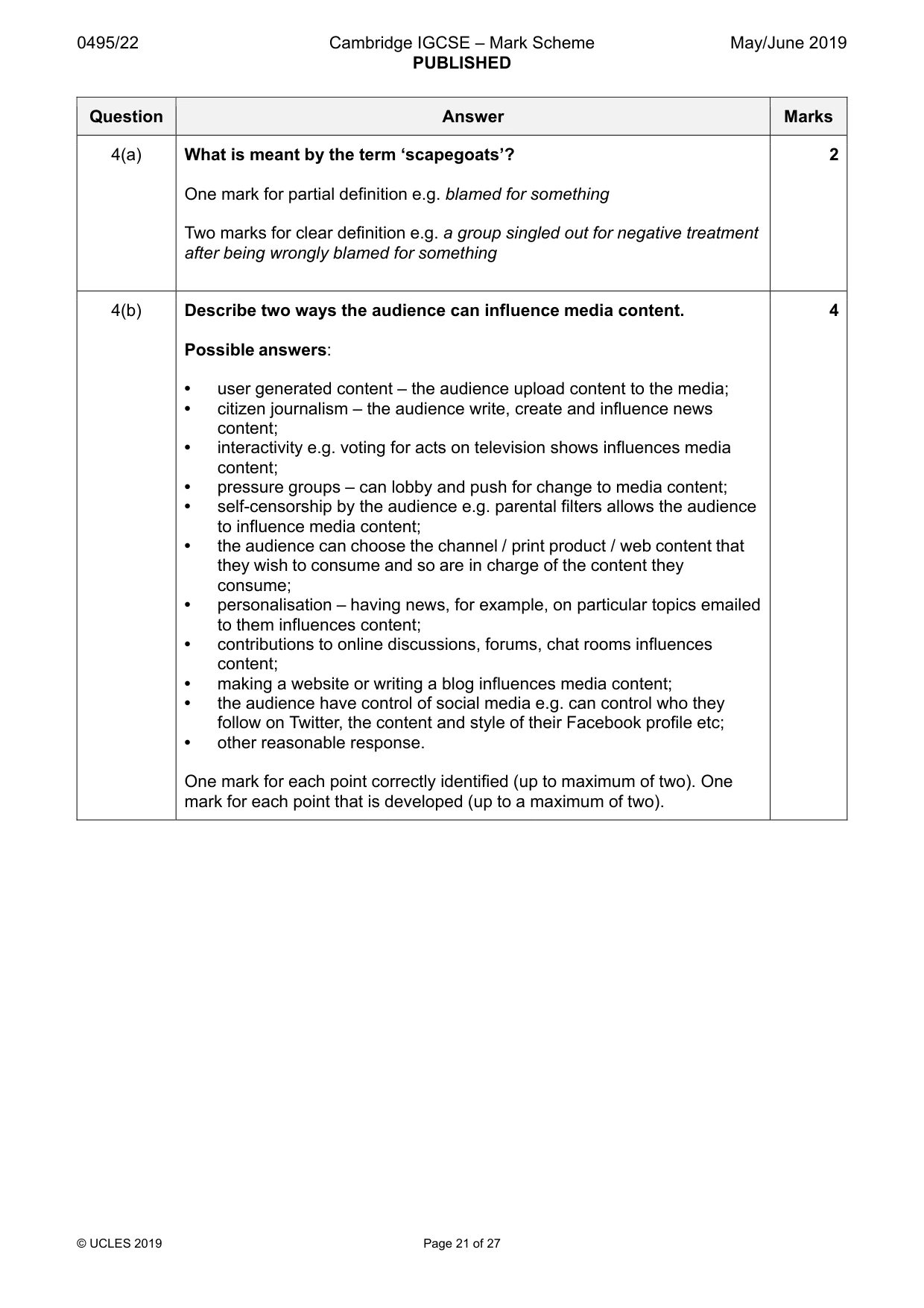 Mark scheme, page 21 of 27