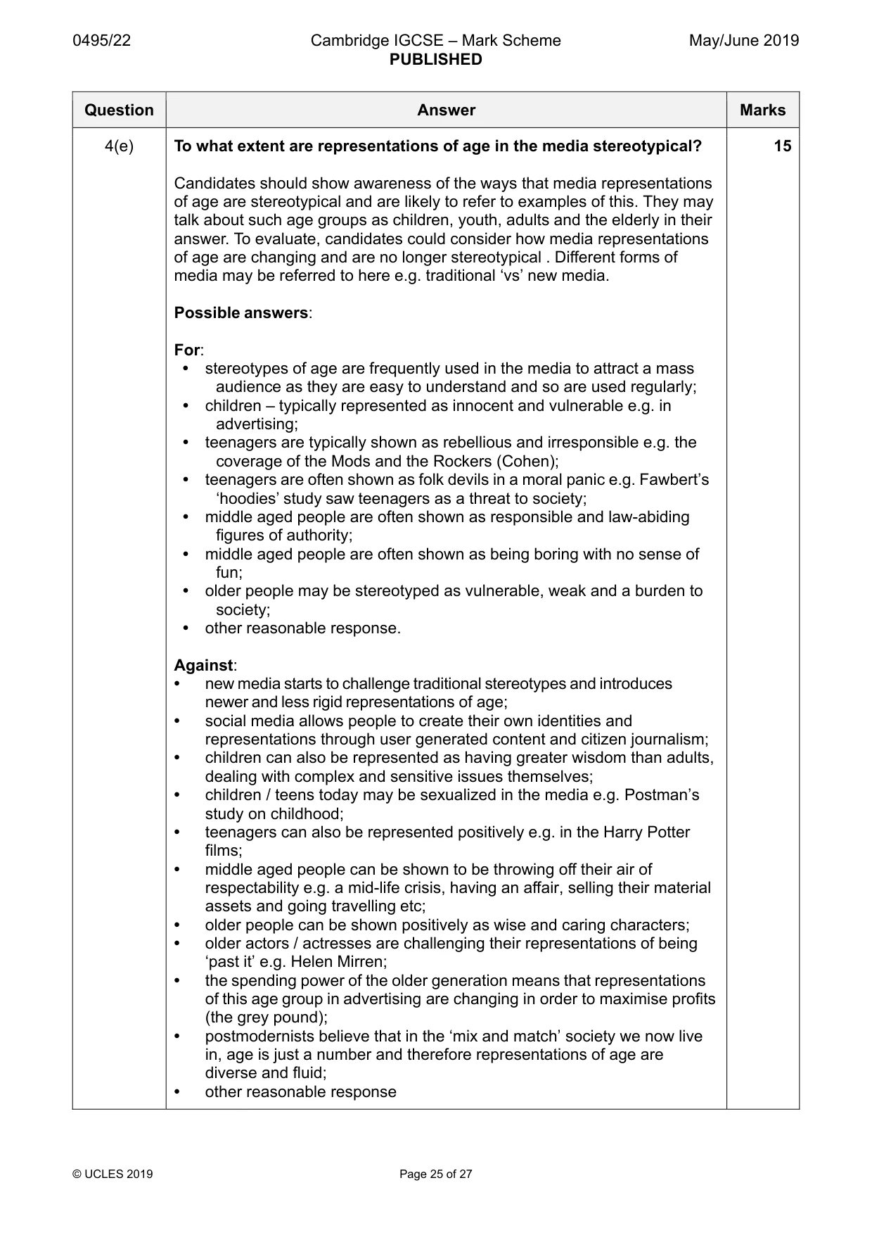 Mark scheme, page 25 of 27