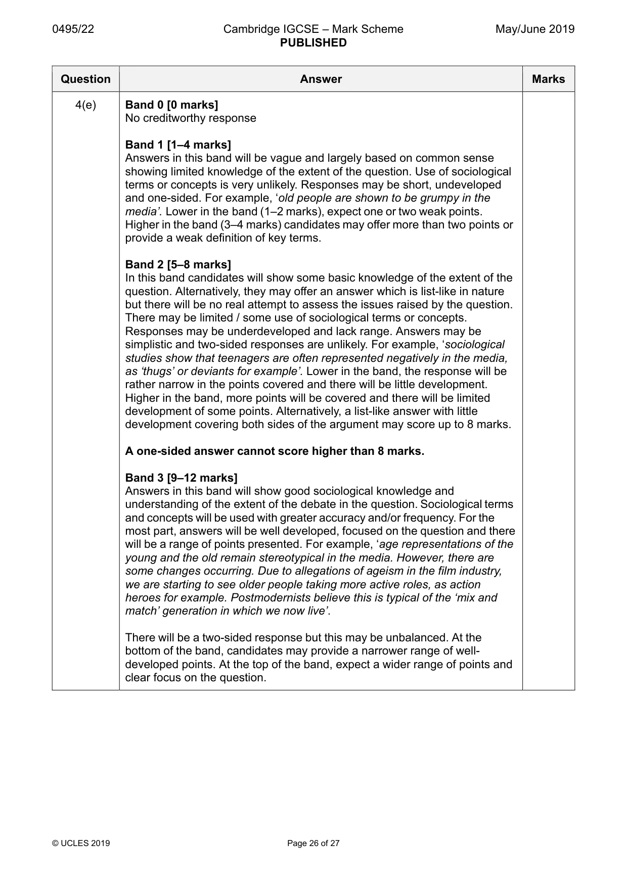 Mark scheme, page 26 of 27