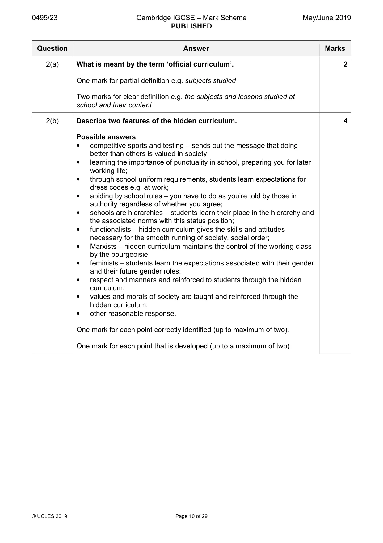 Mark scheme, page 10 of 29