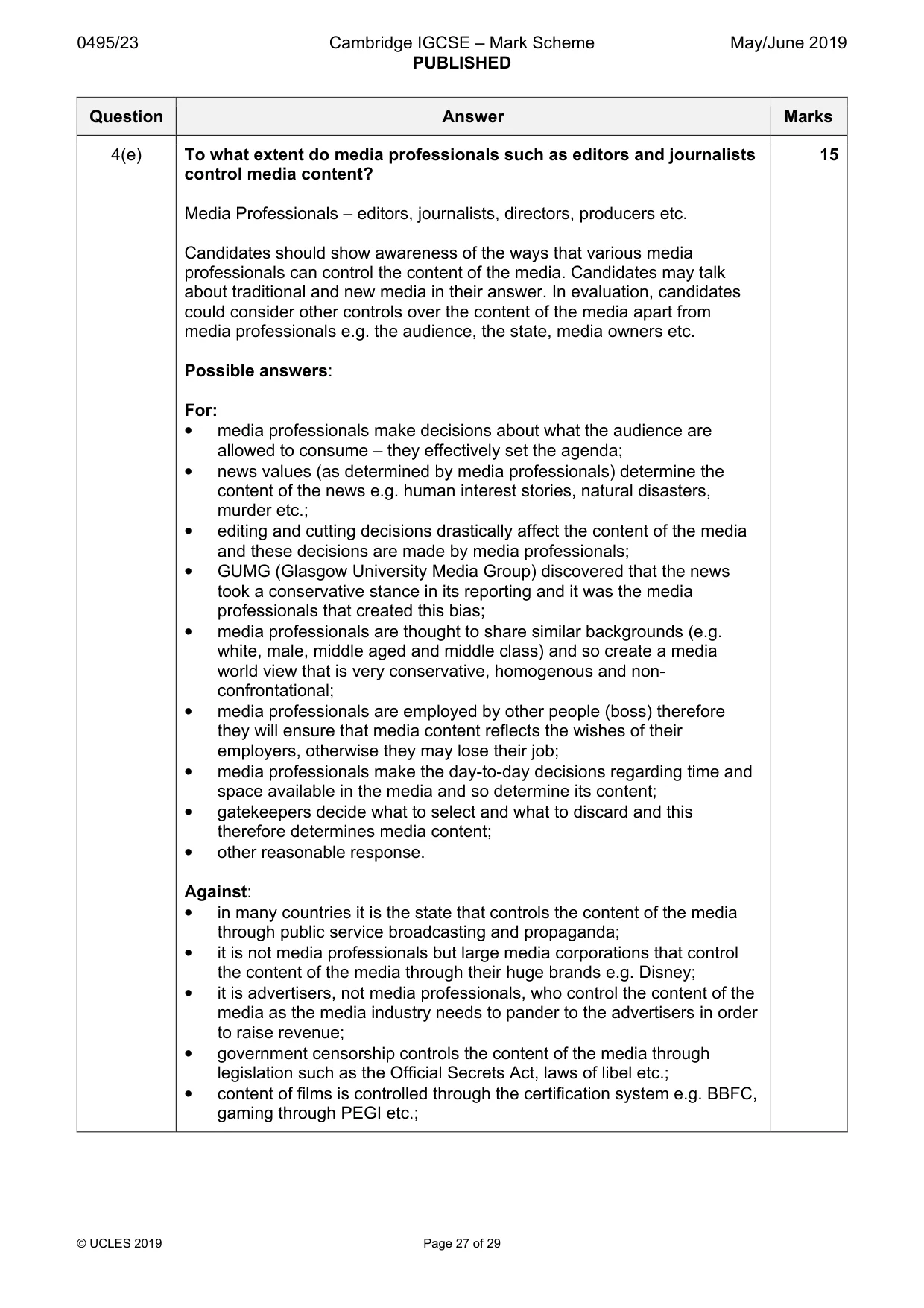 Mark scheme, page 27 of 29