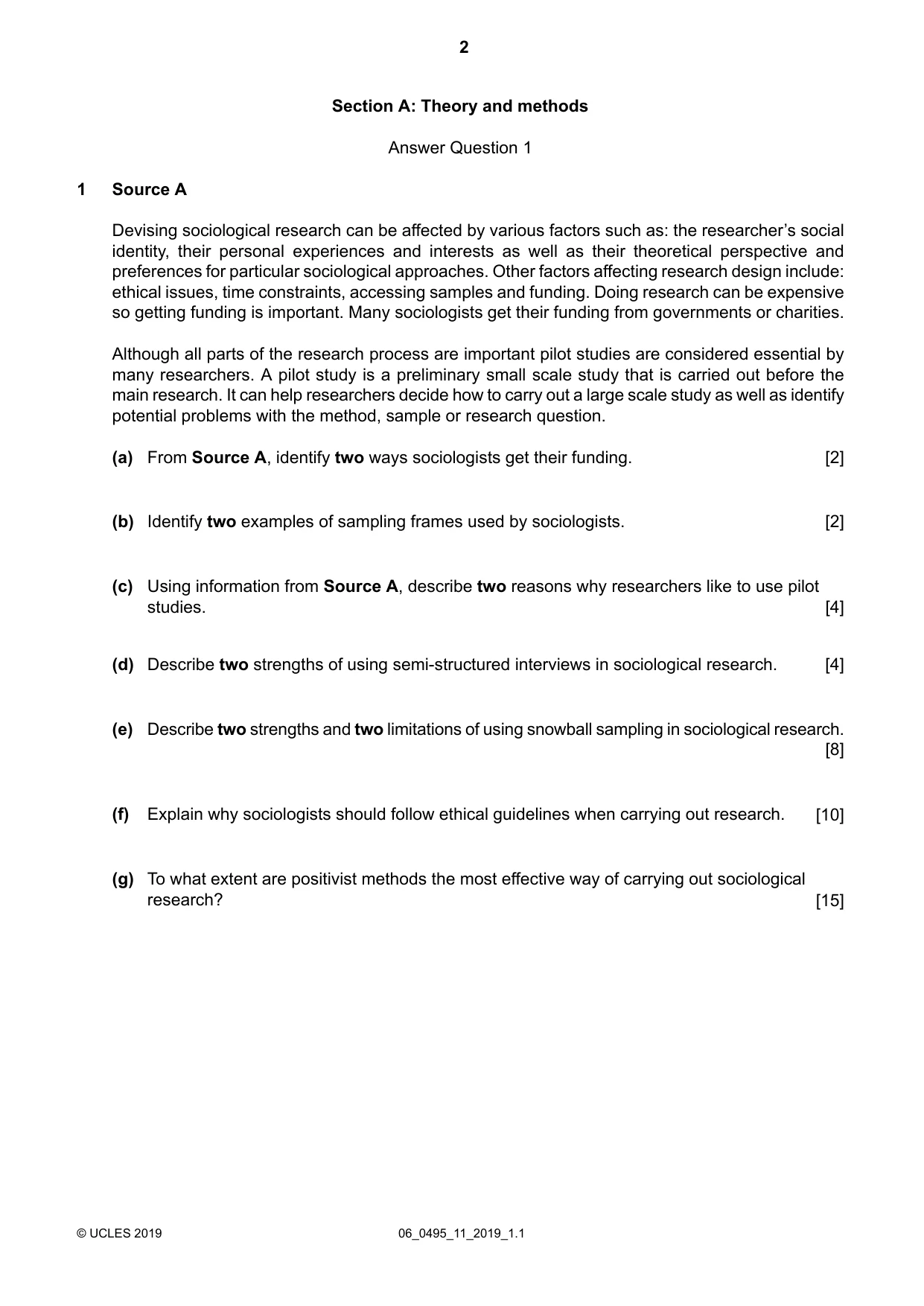 Cambridge IGCSE Sociology 0495 2019 May/June Paper 1 · Variant 1 question paper, page 2 of 4
