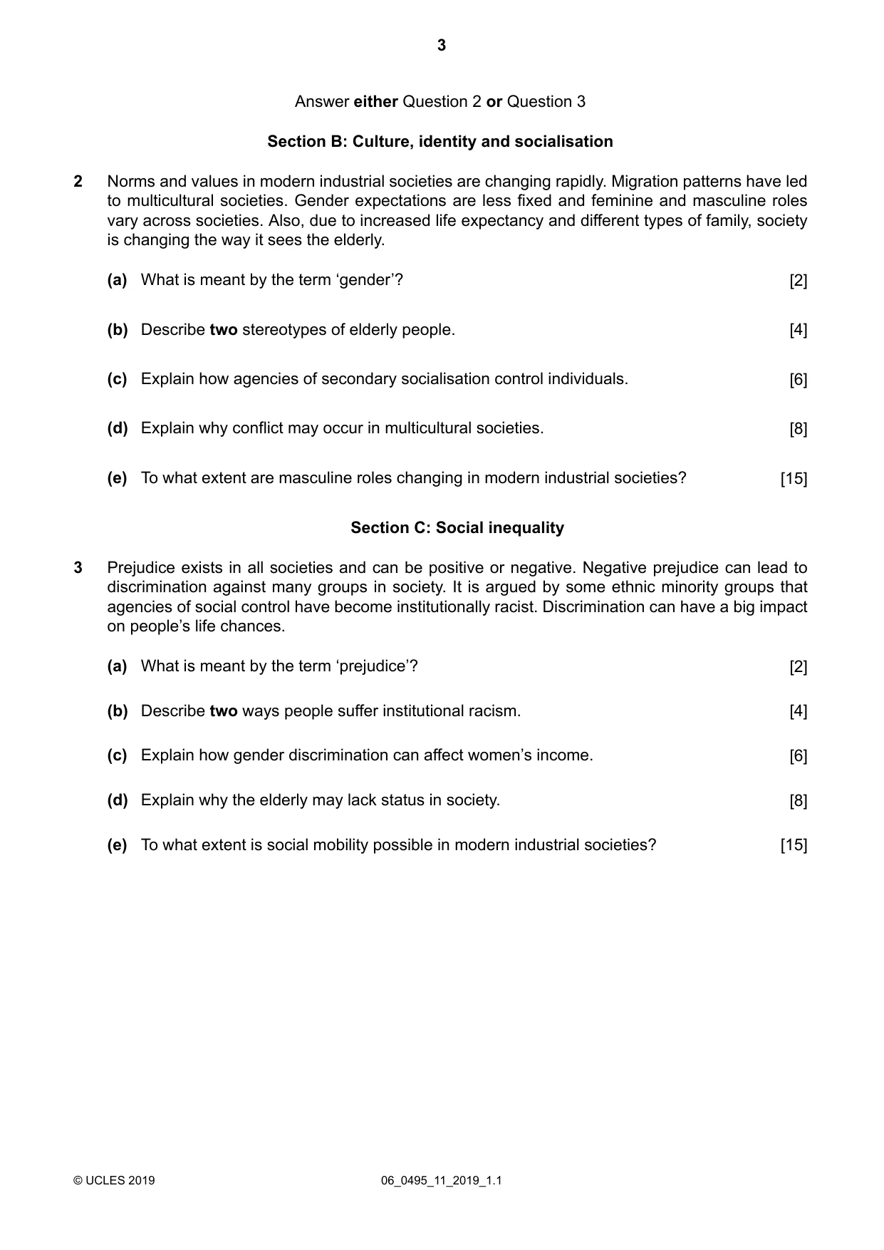 Cambridge IGCSE Sociology 0495 2019 May/June Paper 1 · Variant 1 question paper, page 3 of 4
