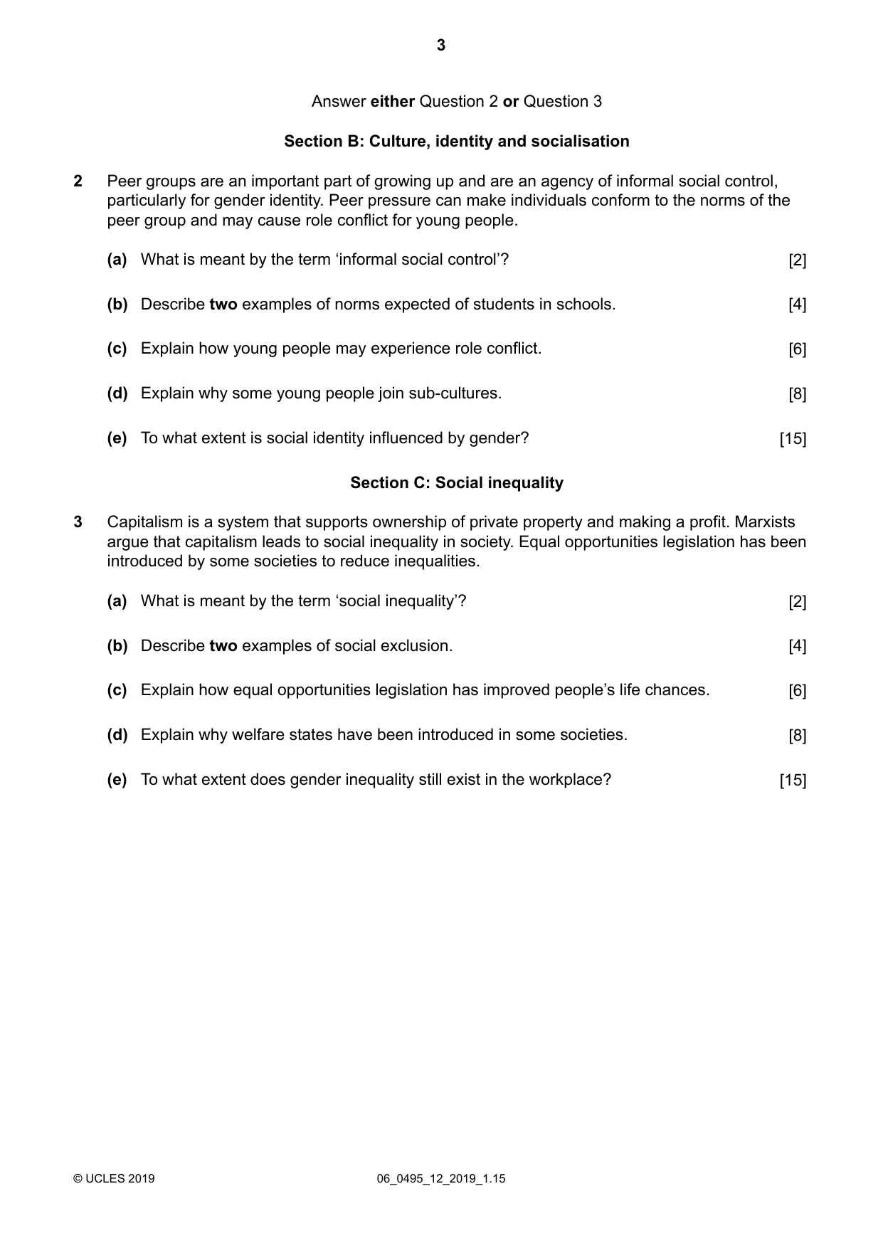Cambridge IGCSE Sociology 0495 2019 May/June Paper 1 · Variant 2 question paper, page 3 of 4