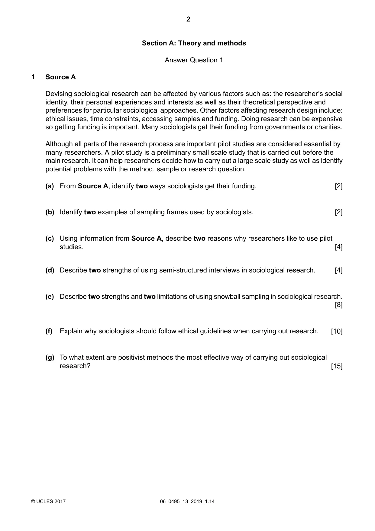 Cambridge IGCSE Sociology 0495 2019 May/June Paper 1 · Variant 3 question paper, page 2 of 4