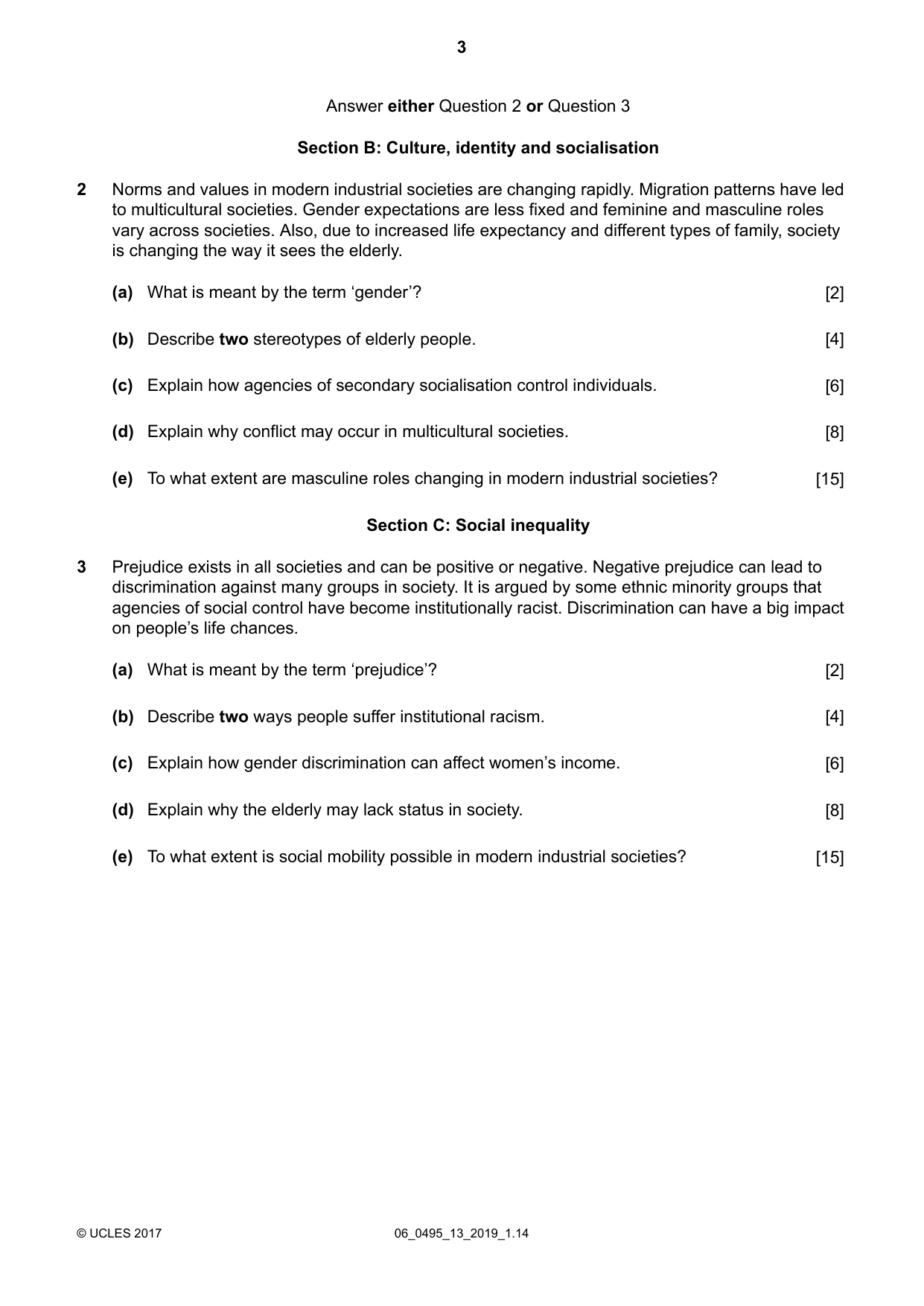 Cambridge IGCSE Sociology 0495 2019 May/June Paper 1 · Variant 3 question paper, page 3 of 4