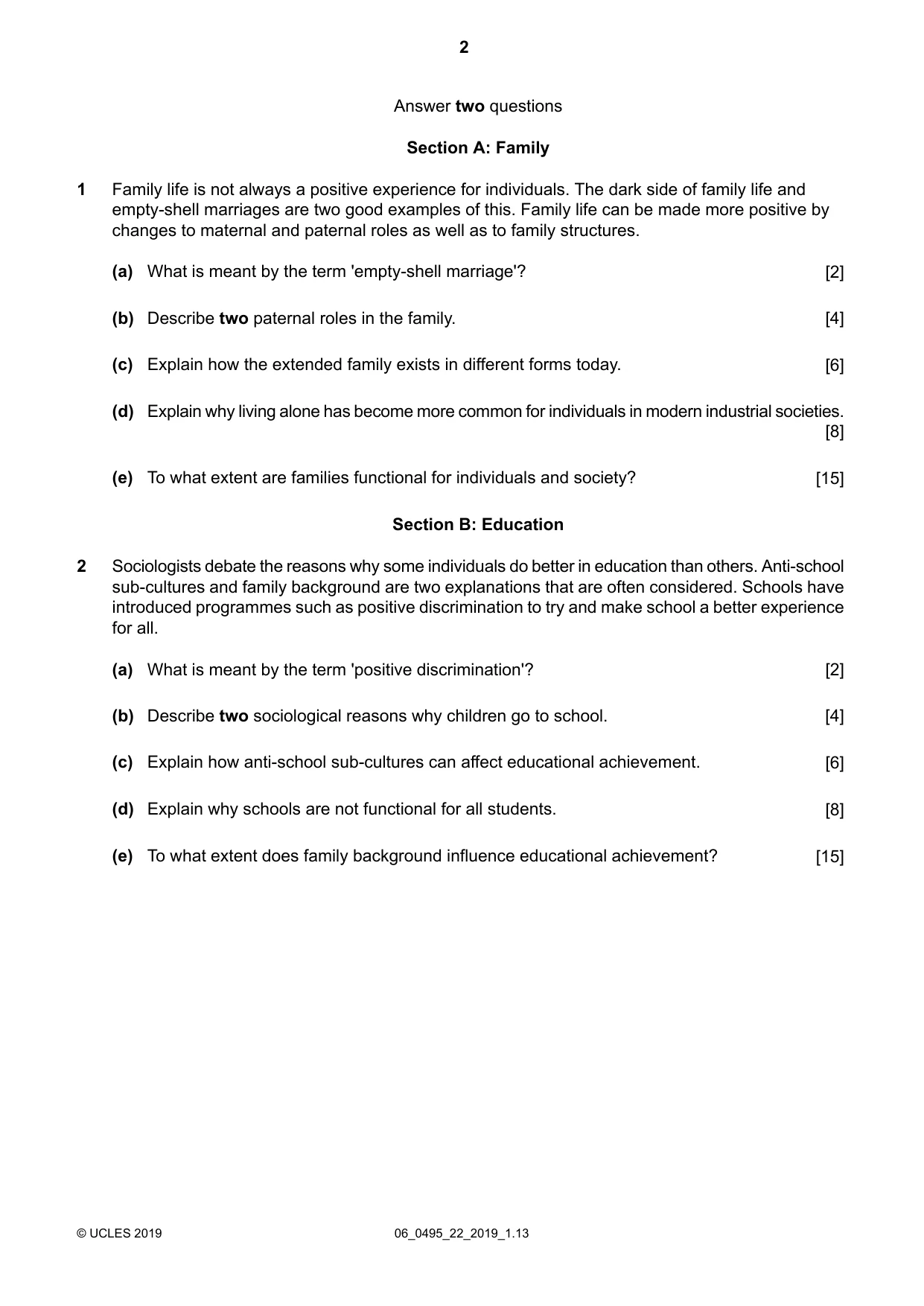 Cambridge IGCSE Sociology 0495 2019 May/June Paper 2 · Variant 2 question paper, page 2 of 4