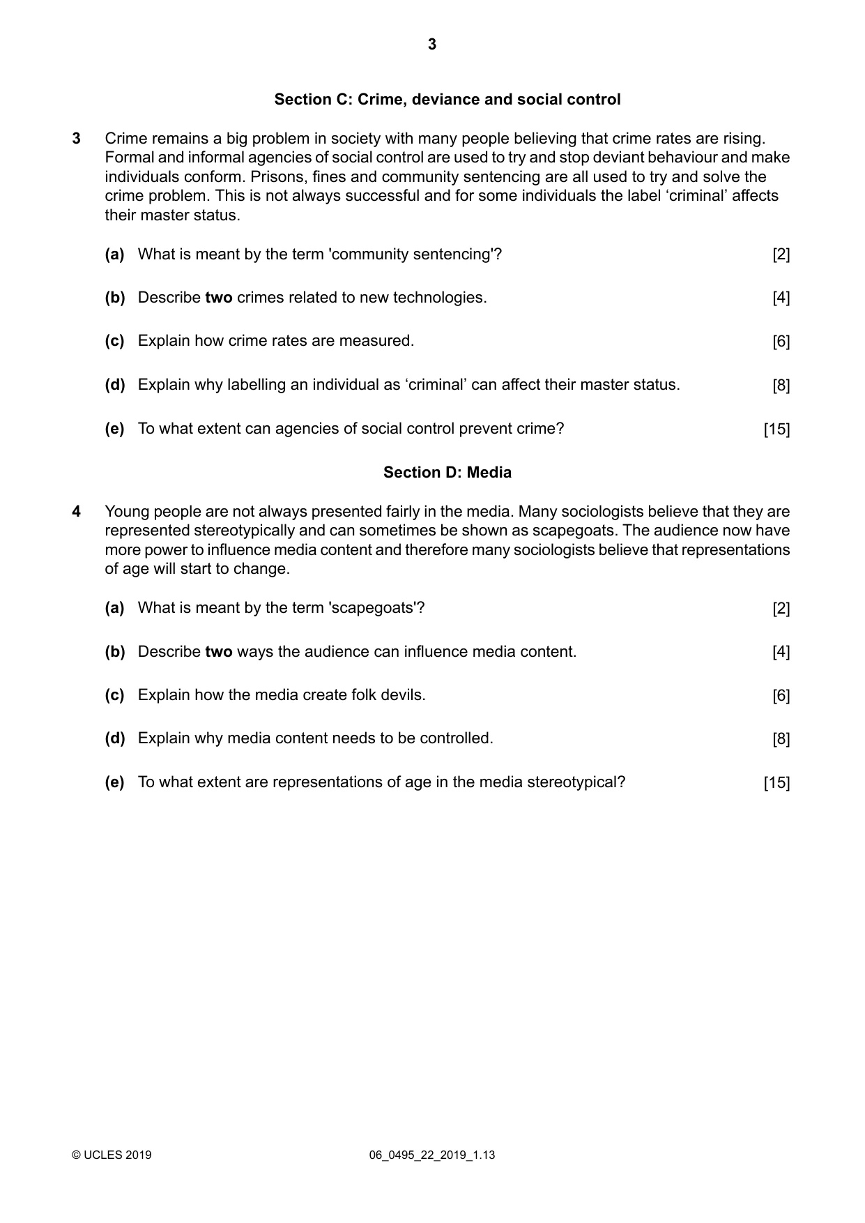 Cambridge IGCSE Sociology 0495 2019 May/June Paper 2 · Variant 2 question paper, page 3 of 4