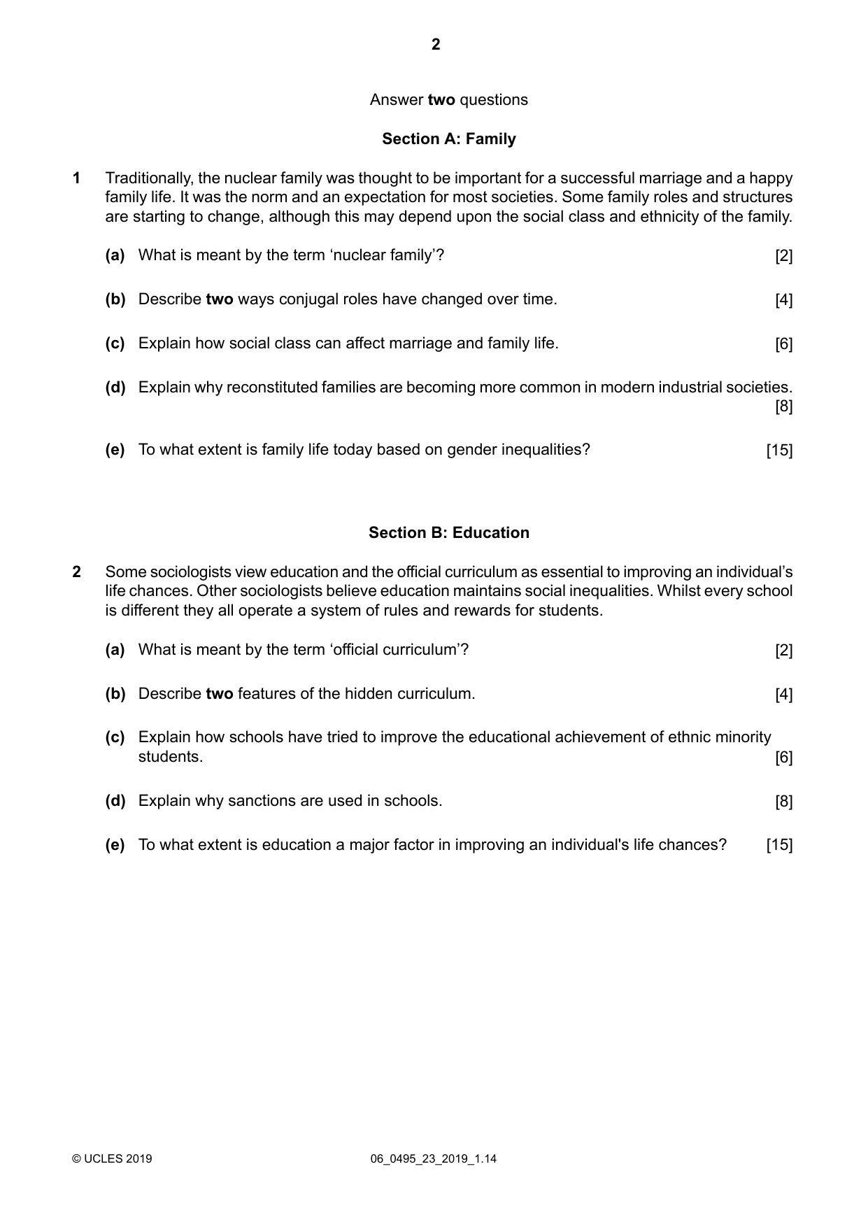 Cambridge IGCSE Sociology 0495 2019 May/June Paper 2 · Variant 3 question paper, page 2 of 4