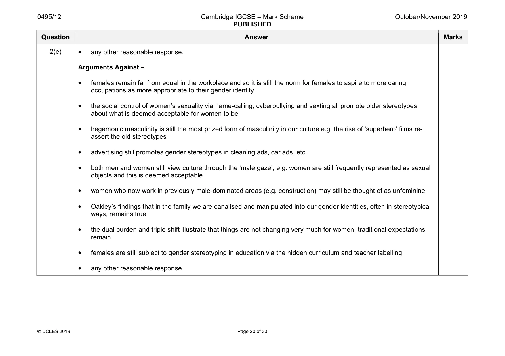 Mark scheme, page 20 of 30