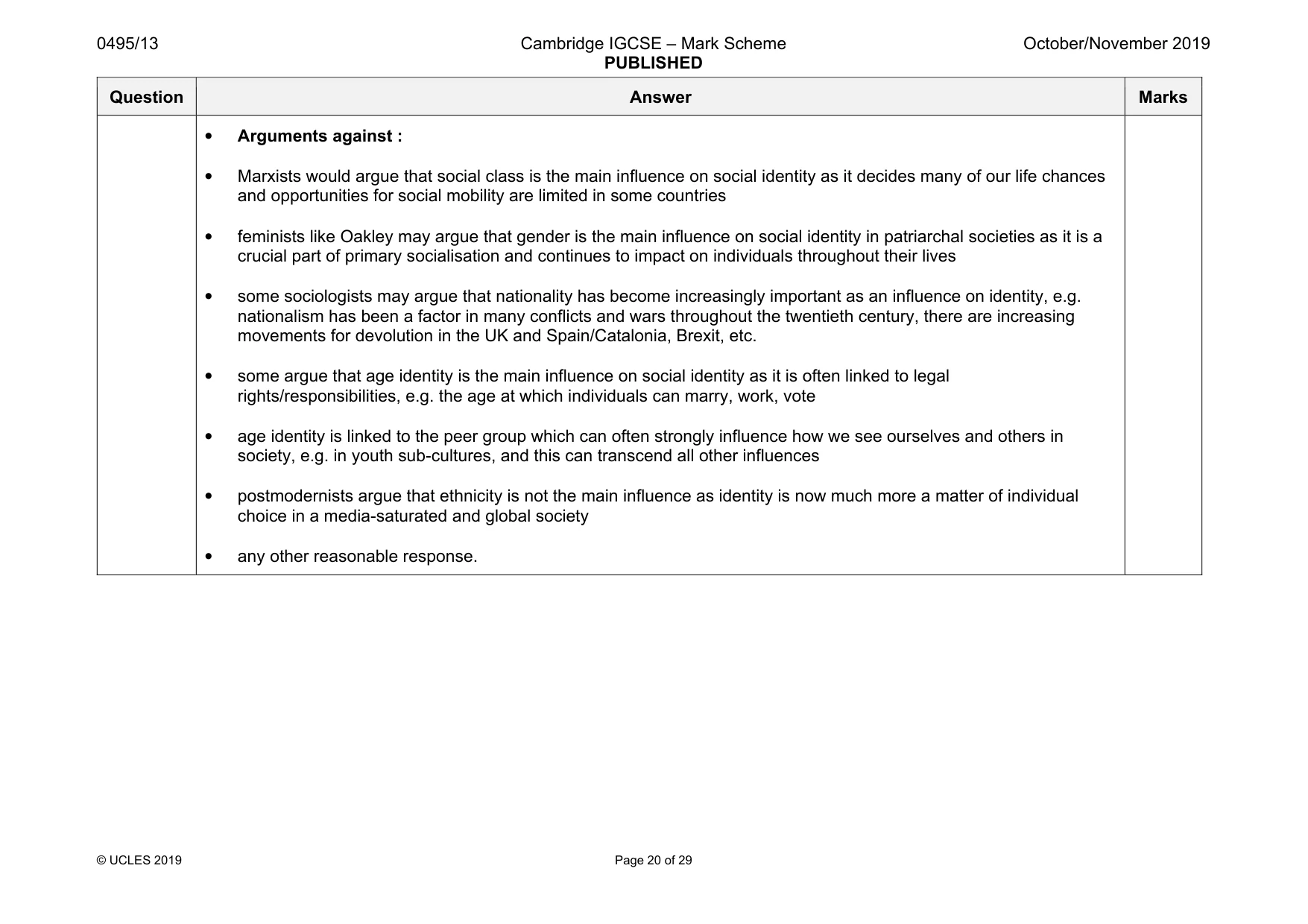 Mark scheme, page 20 of 29
