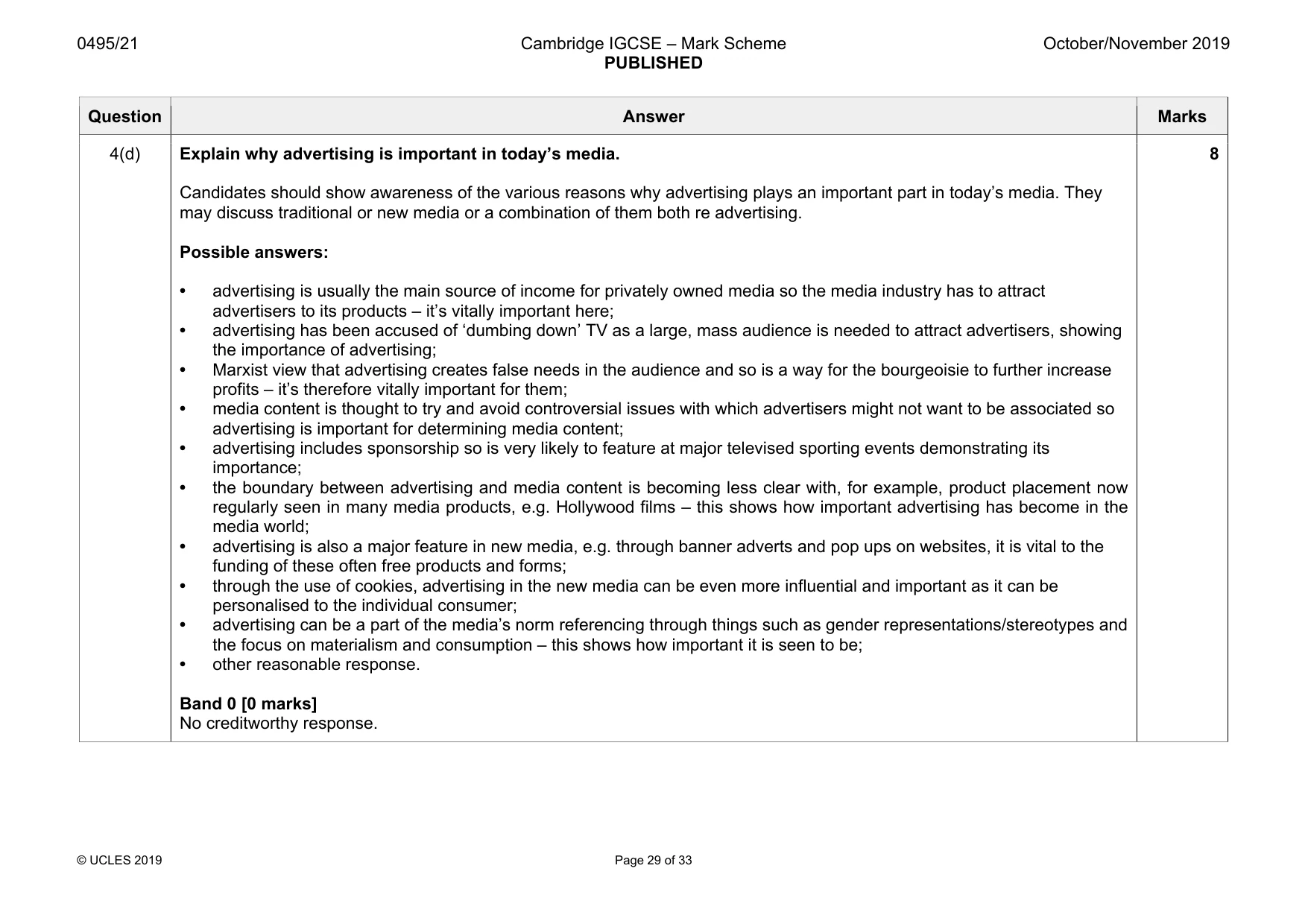 Mark scheme, page 29 of 33