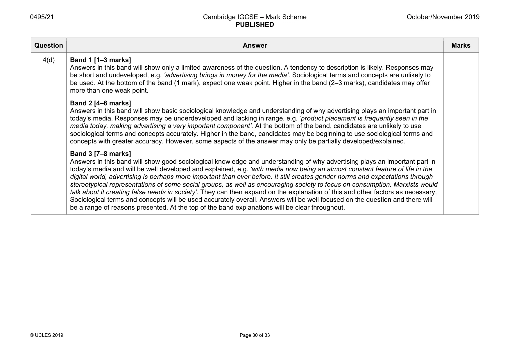 Mark scheme, page 30 of 33