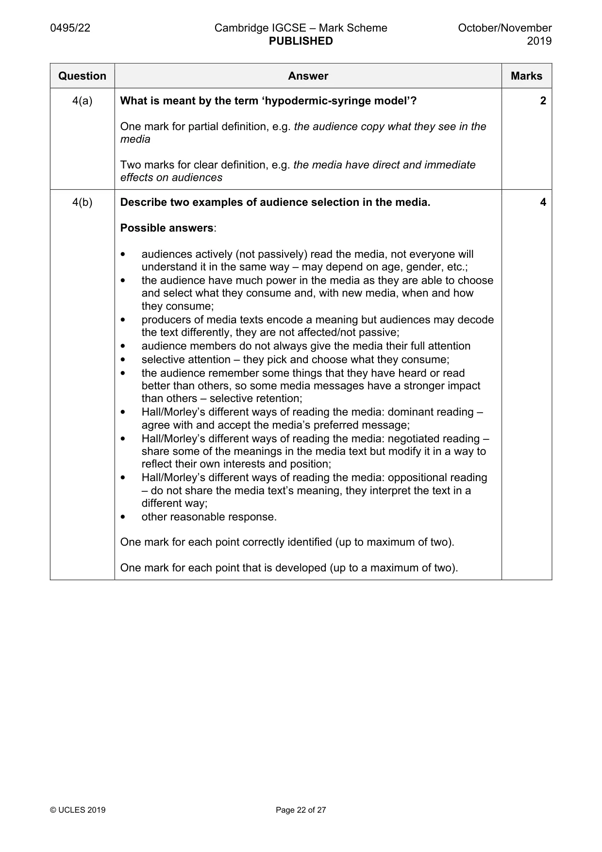 Mark scheme, page 22 of 27