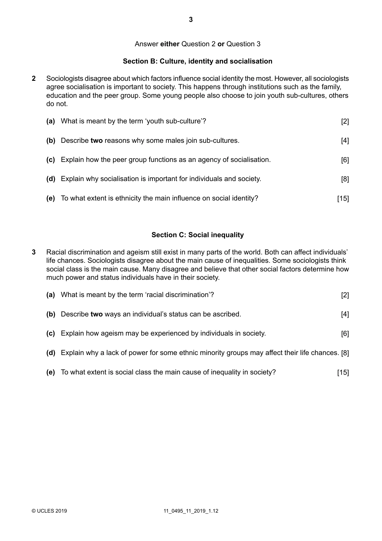Cambridge IGCSE Sociology 0495 2019 Oct/Nov Paper 1 · Variant 1 question paper, page 3 of 4