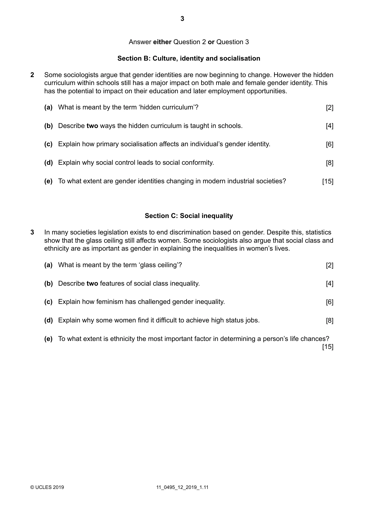 Cambridge IGCSE Sociology 0495 2019 Oct/Nov Paper 1 · Variant 2 question paper, page 3 of 4