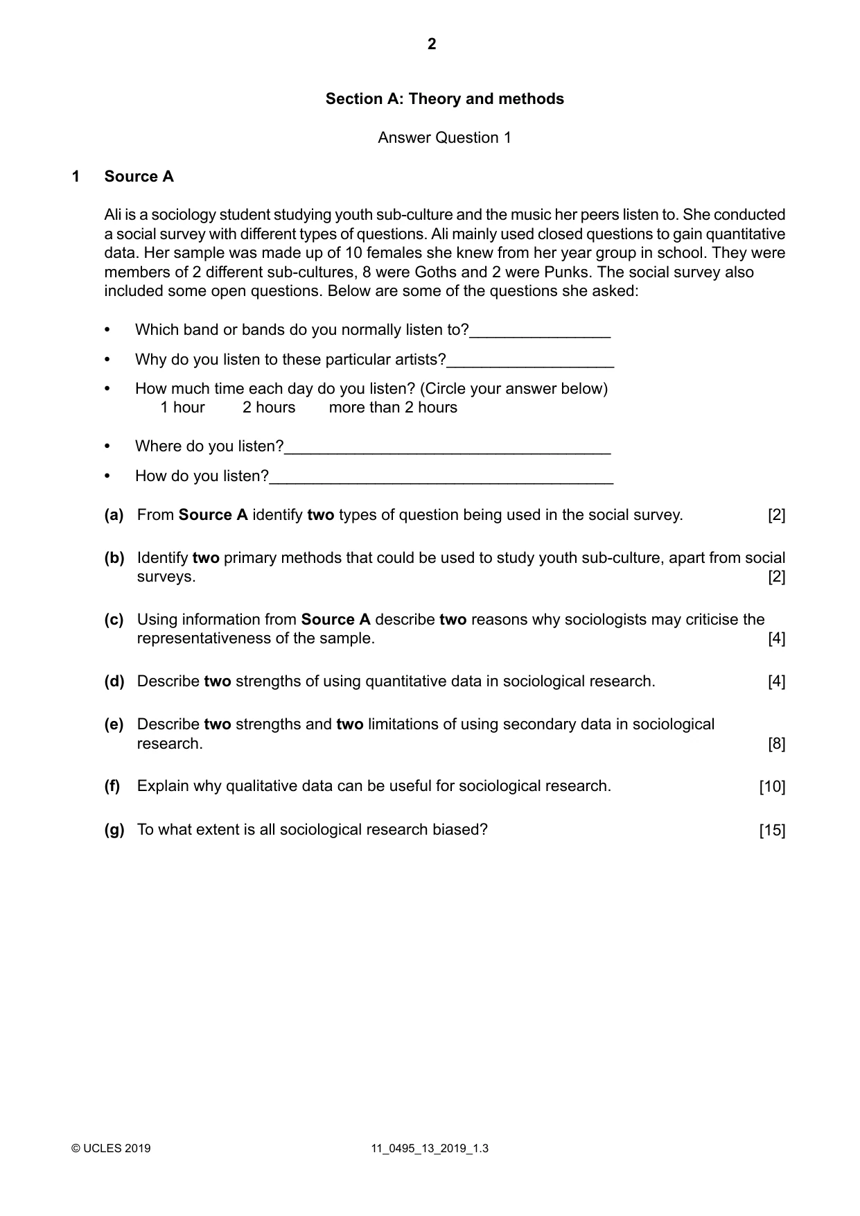 Cambridge IGCSE Sociology 0495 2019 Oct/Nov Paper 1 · Variant 3 question paper, page 2 of 4