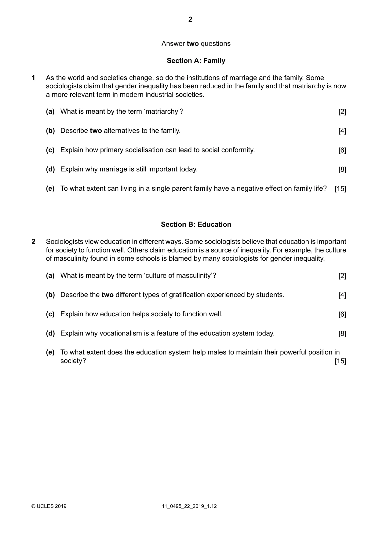 Cambridge IGCSE Sociology 0495 2019 Oct/Nov Paper 2 · Variant 2 question paper, page 2 of 4