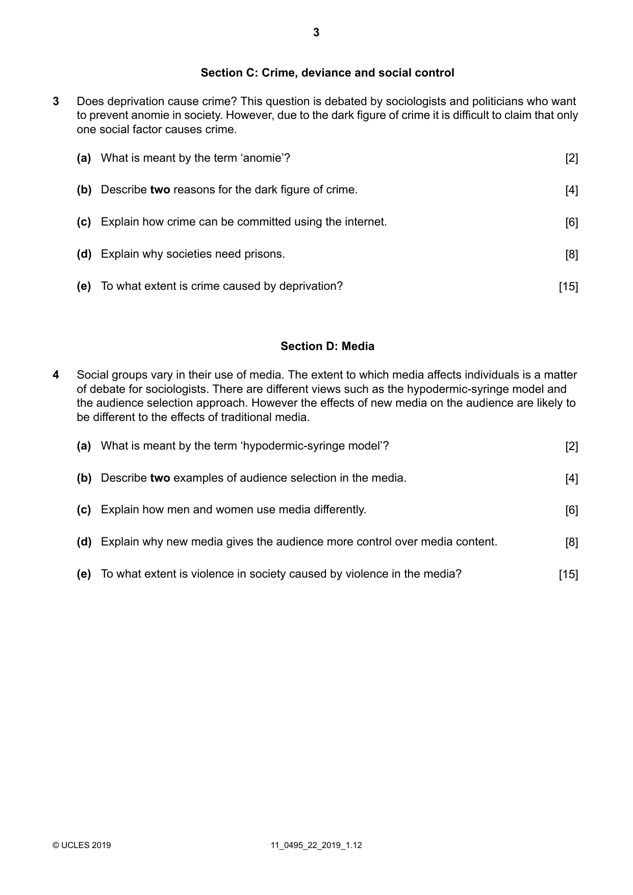Cambridge IGCSE Sociology 0495 2019 Oct/Nov Paper 2 · Variant 2 question paper, page 3 of 4