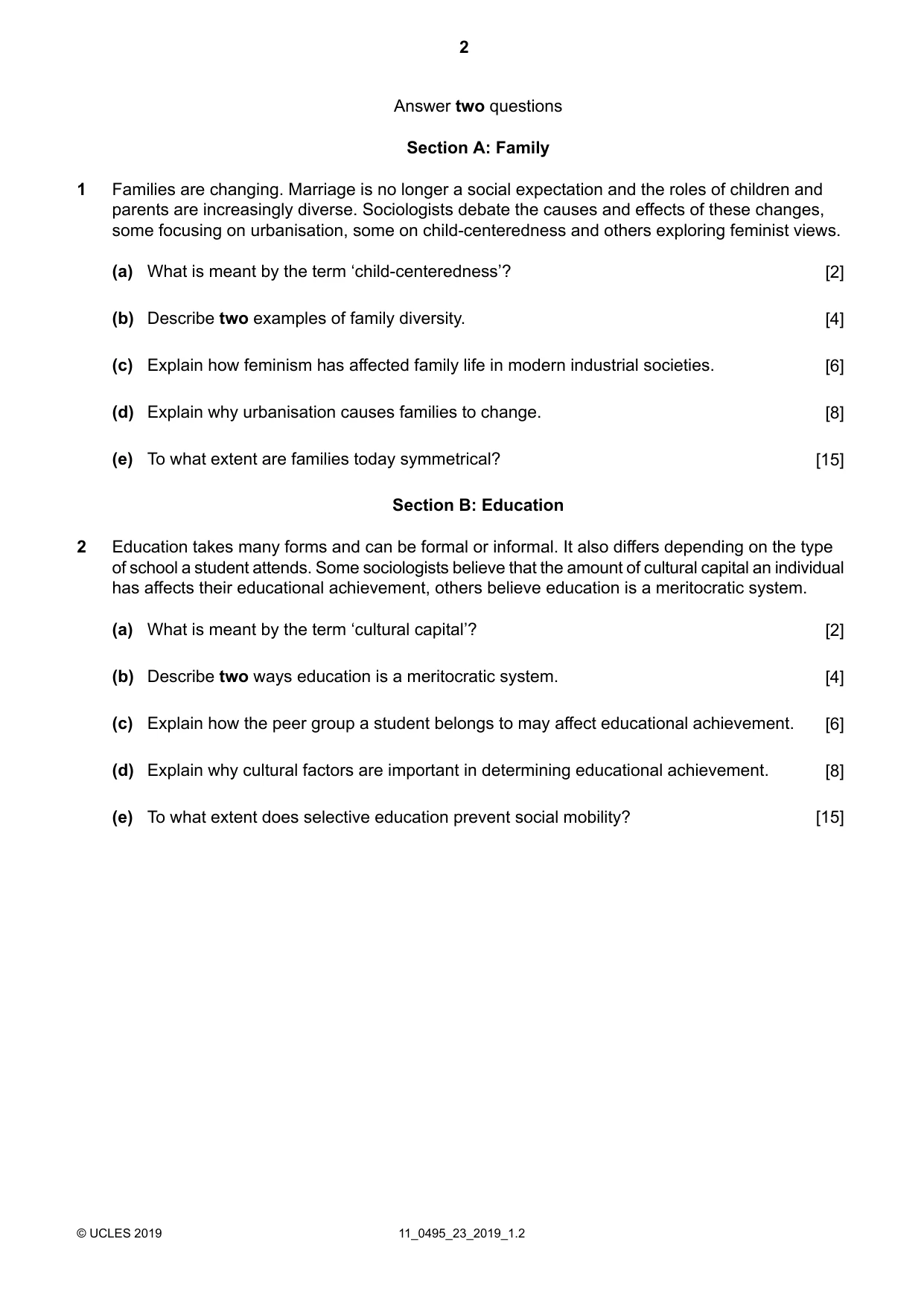 Cambridge IGCSE Sociology 0495 2019 Oct/Nov Paper 2 · Variant 3 question paper, page 2 of 4