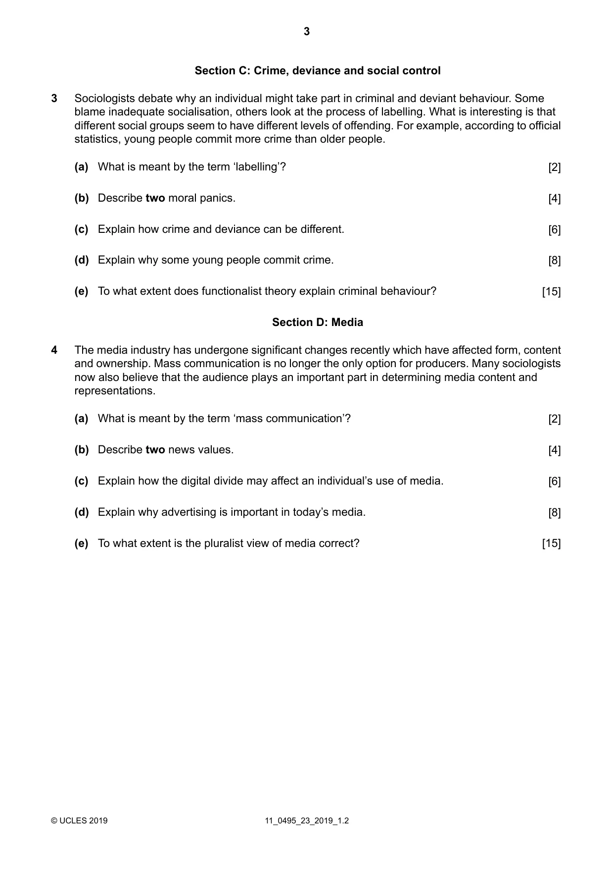 Cambridge IGCSE Sociology 0495 2019 Oct/Nov Paper 2 · Variant 3 question paper, page 3 of 4