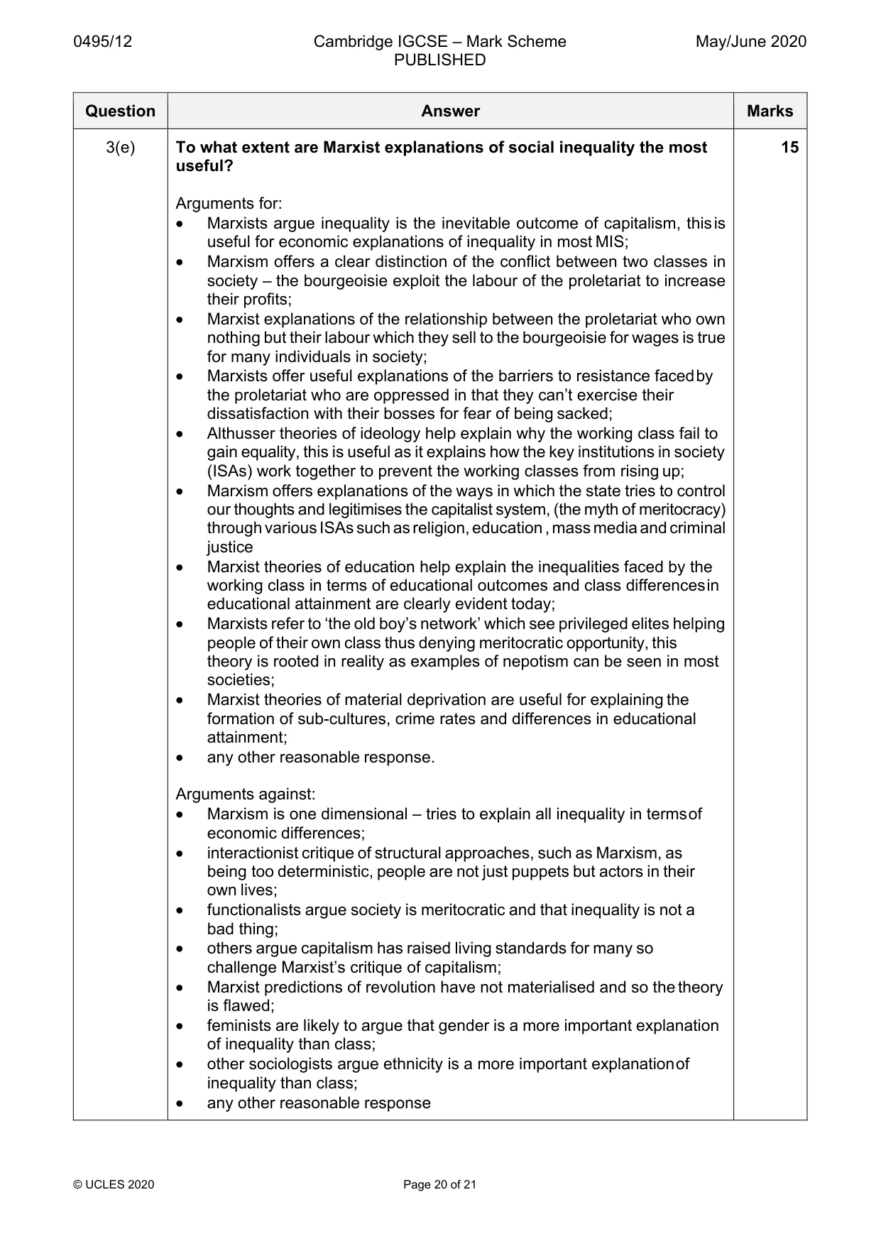 Mark scheme, page 20 of 21