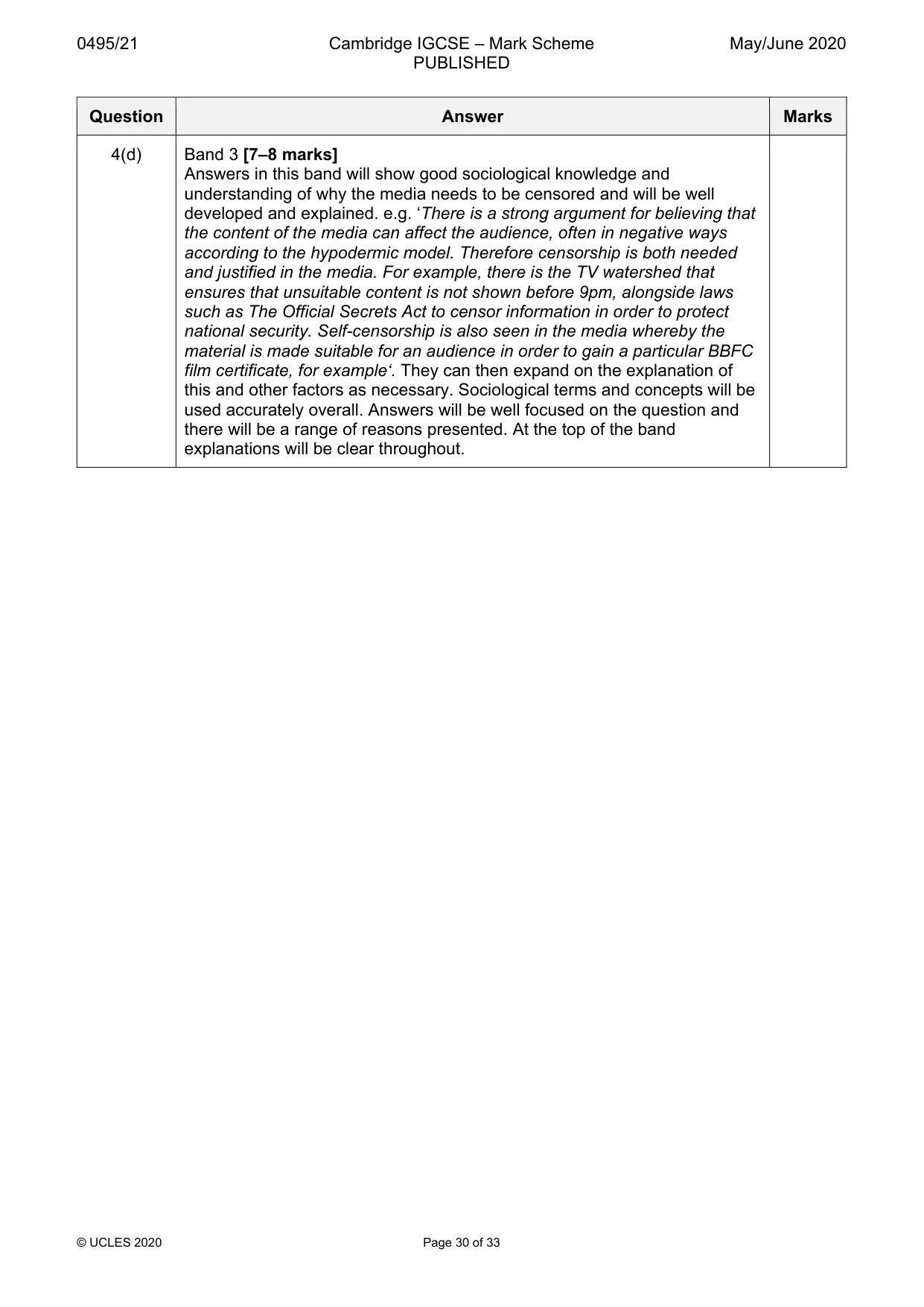 Mark scheme, page 30 of 33