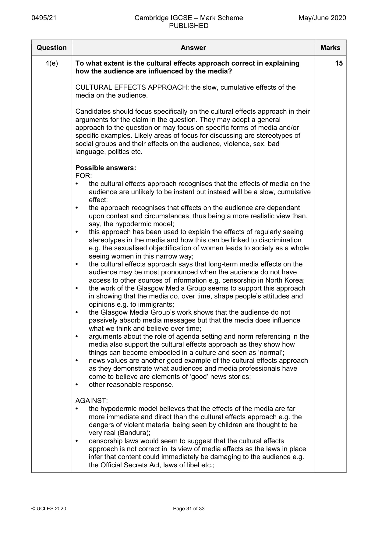 Mark scheme, page 31 of 33