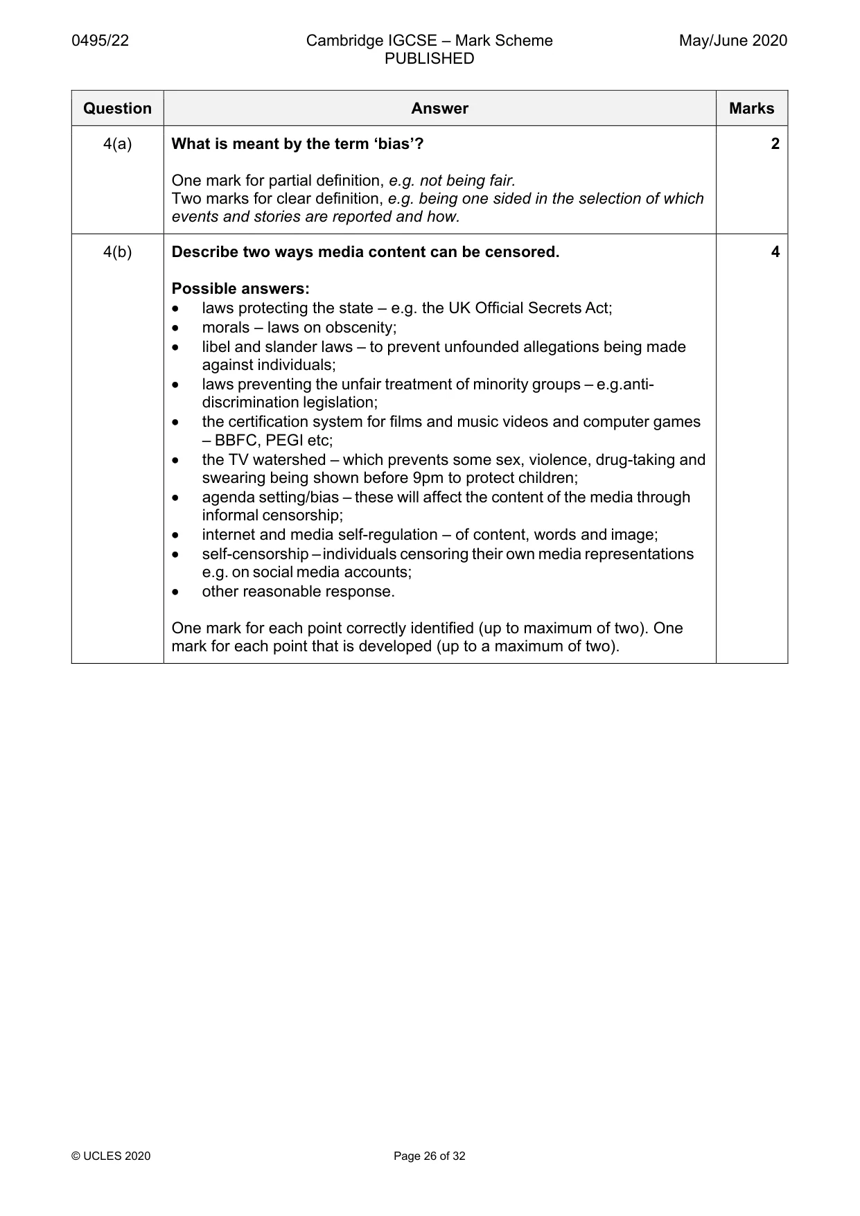 Mark scheme, page 26 of 32
