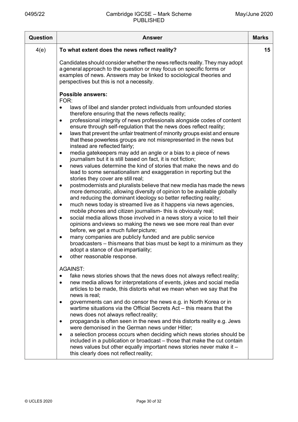 Mark scheme, page 30 of 32