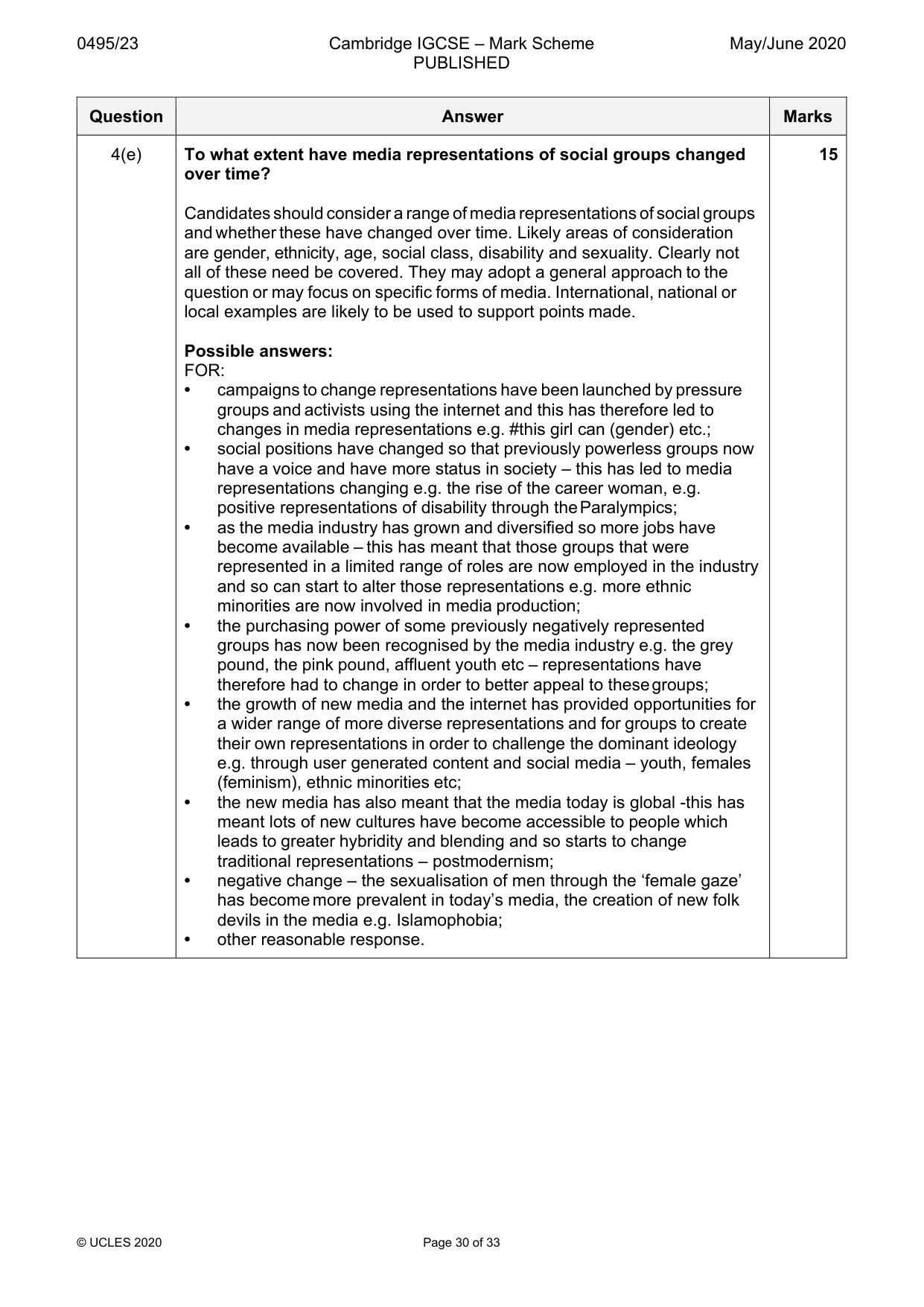Mark scheme, page 30 of 33
