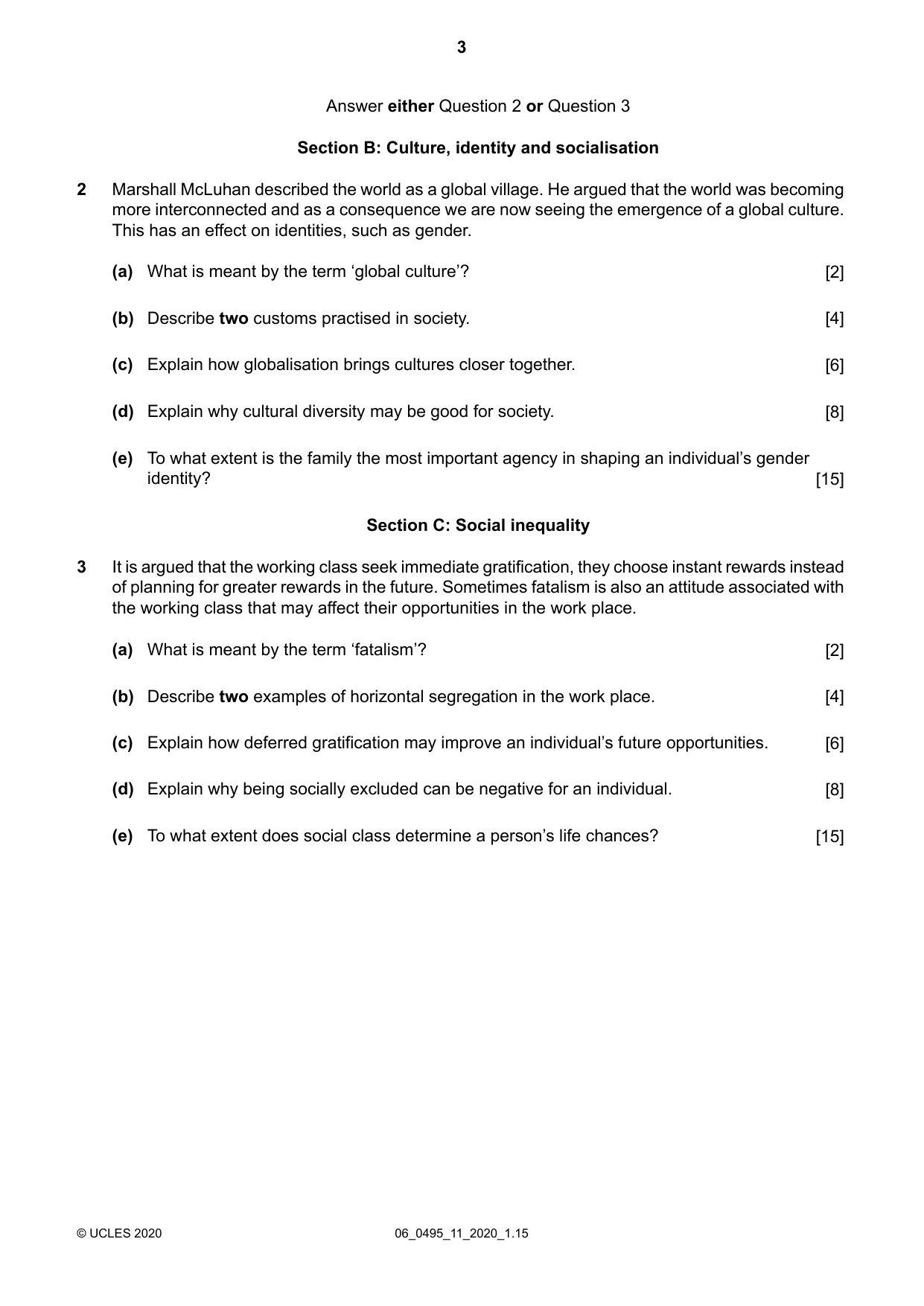 Cambridge IGCSE Sociology 0495 2020 May/June Paper 1 · Variant 1 question paper, page 3 of 4