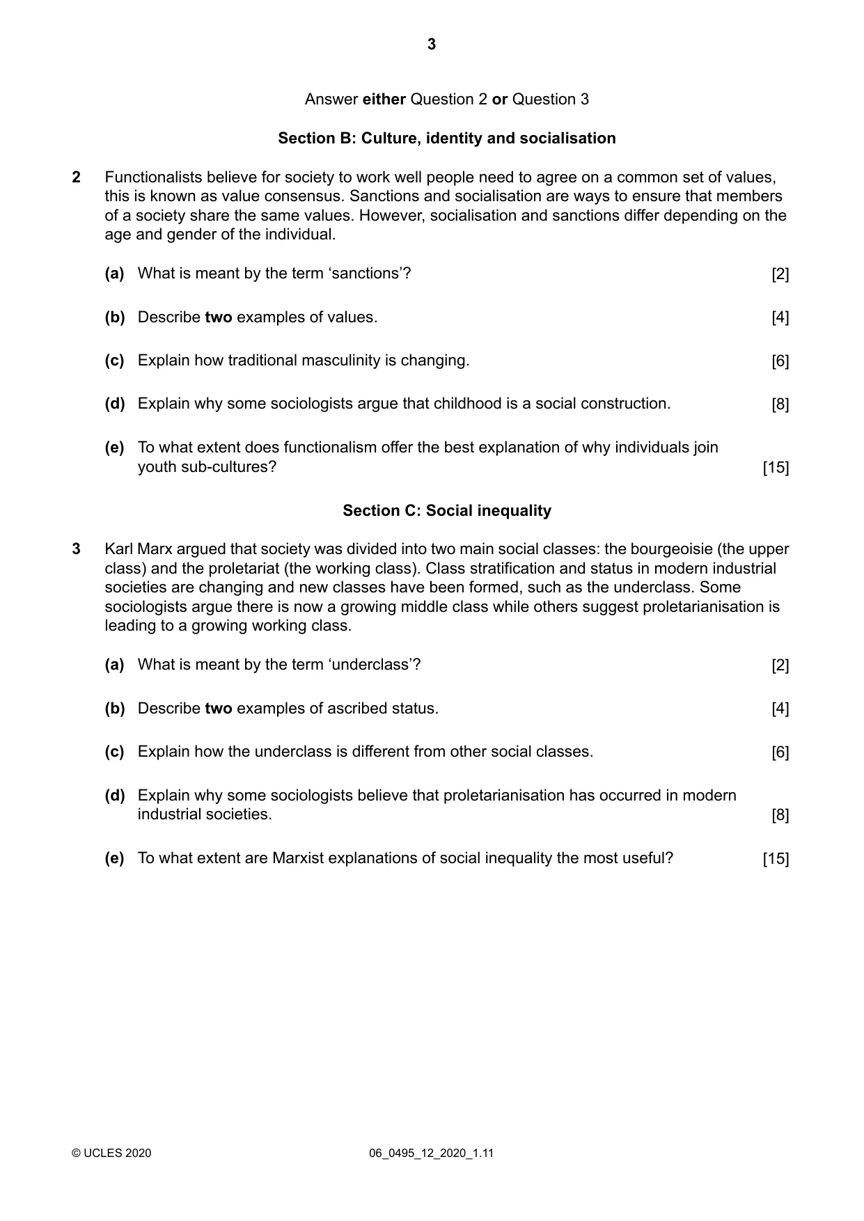 Cambridge IGCSE Sociology 0495 2020 May/June Paper 1 · Variant 2 question paper, page 3 of 4