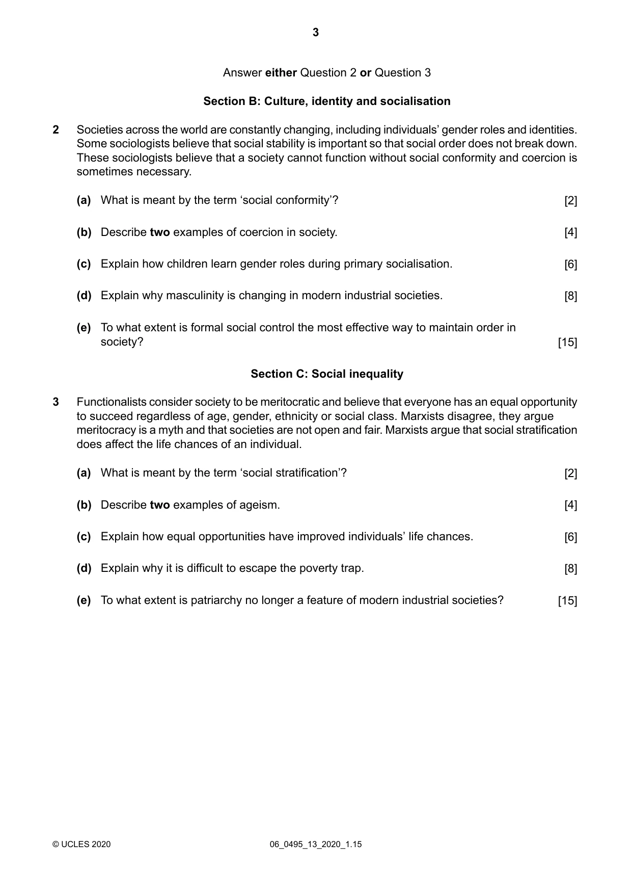 Cambridge IGCSE Sociology 0495 2020 May/June Paper 1 · Variant 3 question paper, page 3 of 4