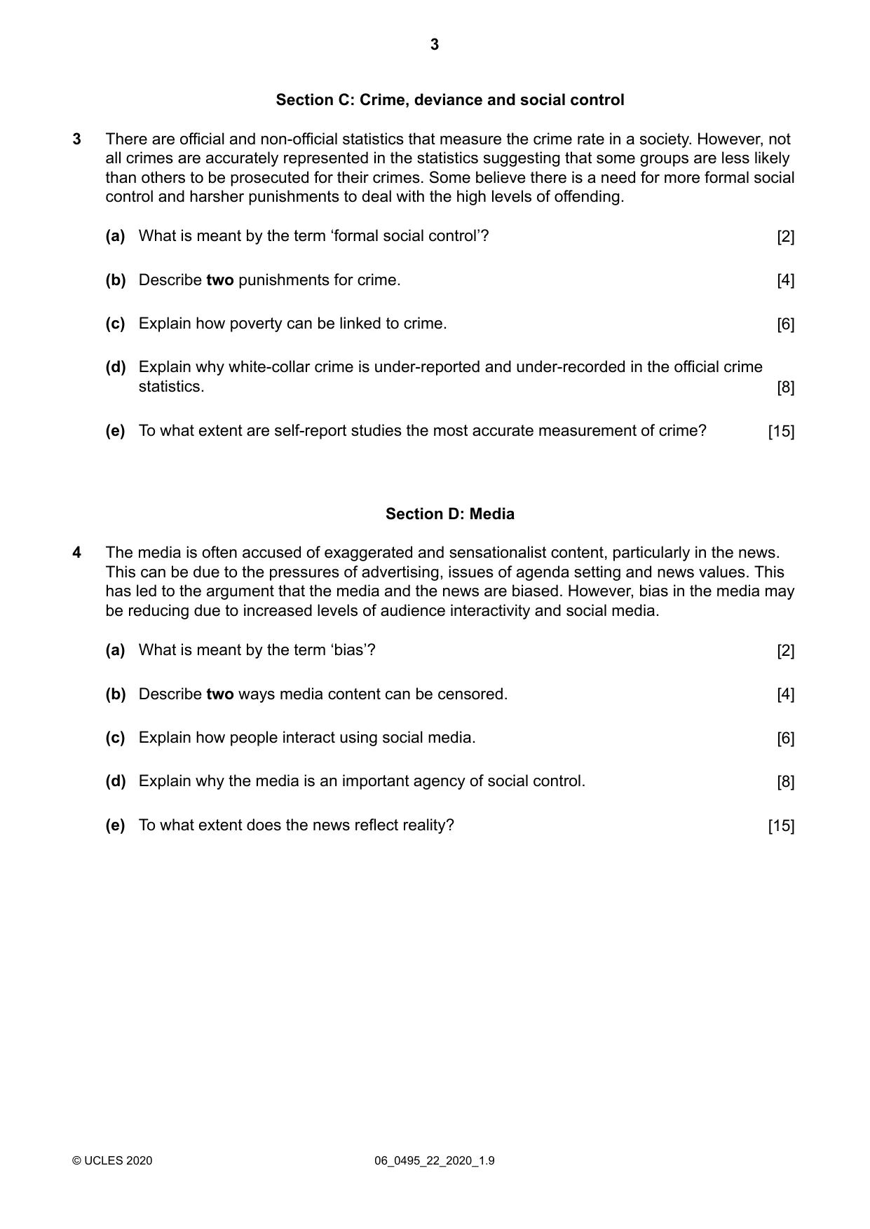 Cambridge IGCSE Sociology 0495 2020 May/June Paper 2 · Variant 2 question paper, page 3 of 4