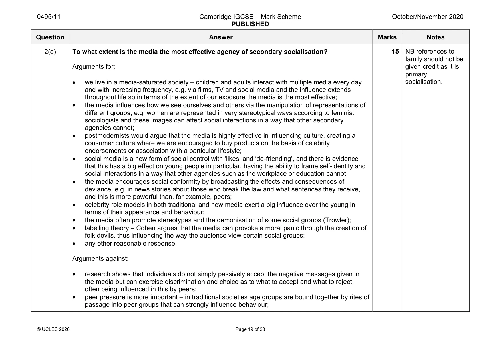 Mark scheme, page 19 of 28
