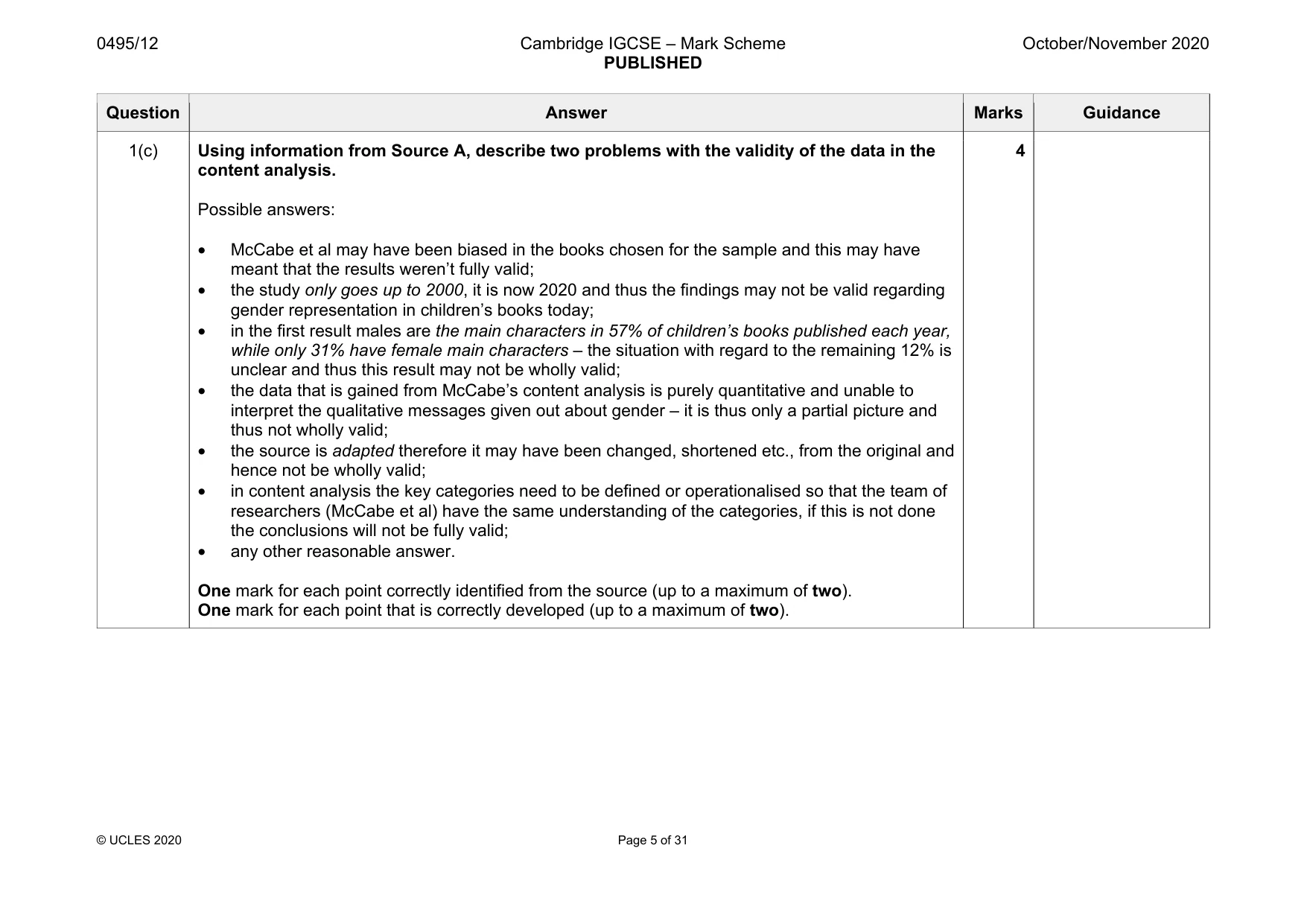 Mark scheme, page 5 of 31