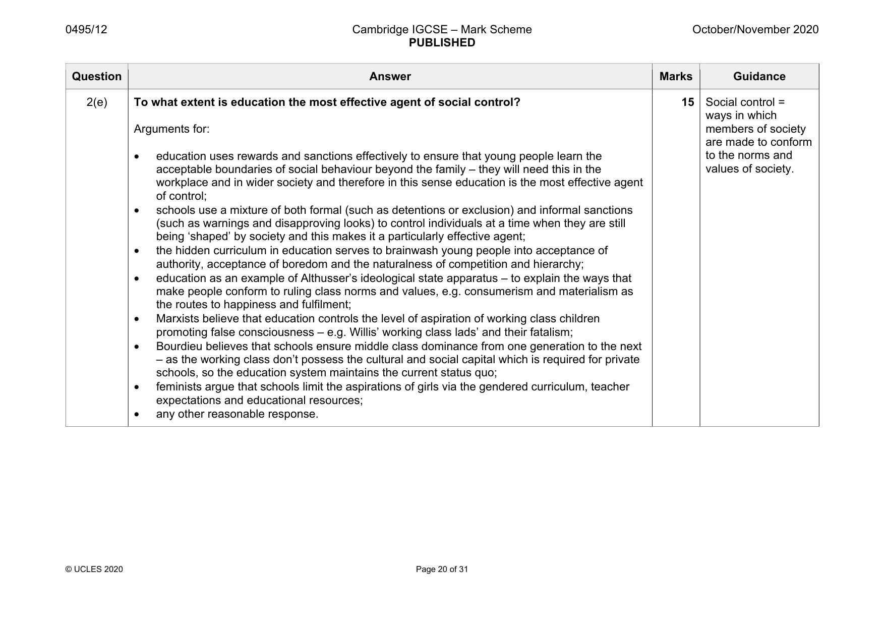 Mark scheme, page 20 of 31